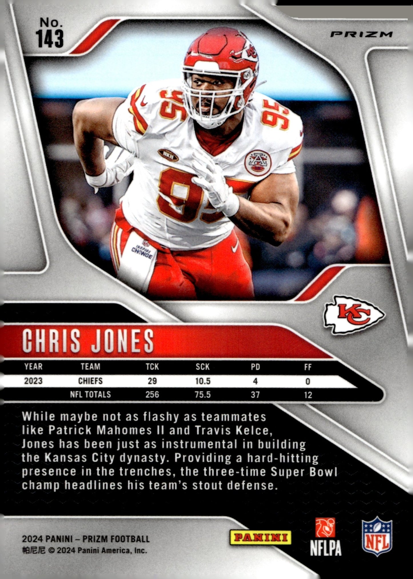 Chris Jones 2024 Panini Prizm Orange Lazer Prizm #143 #2 - Collector Store LLC
