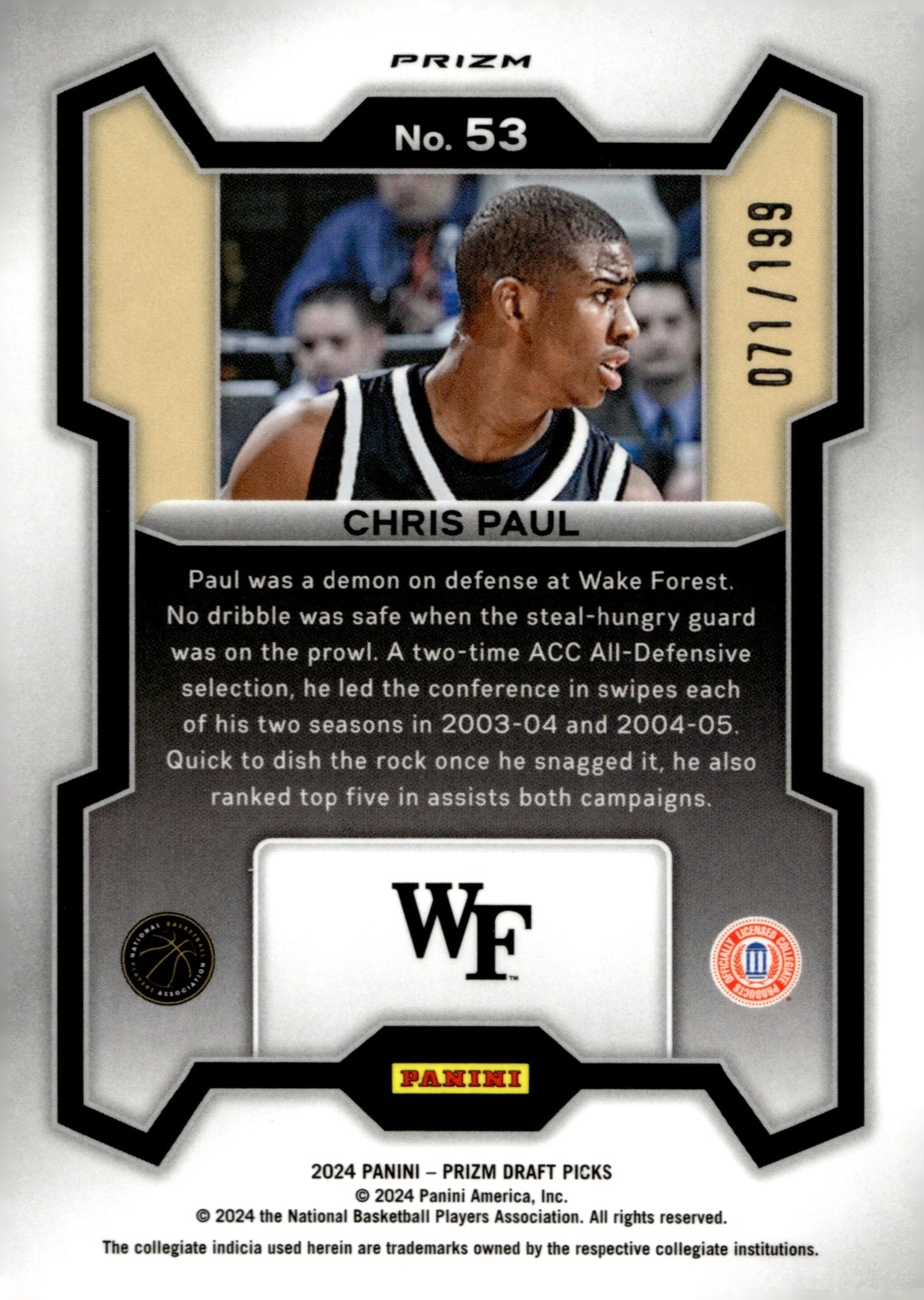 Chris Paul 2024 Panini Prizm Draft Picks Blue Refractor 071/199 #53 - Collector Store LLC