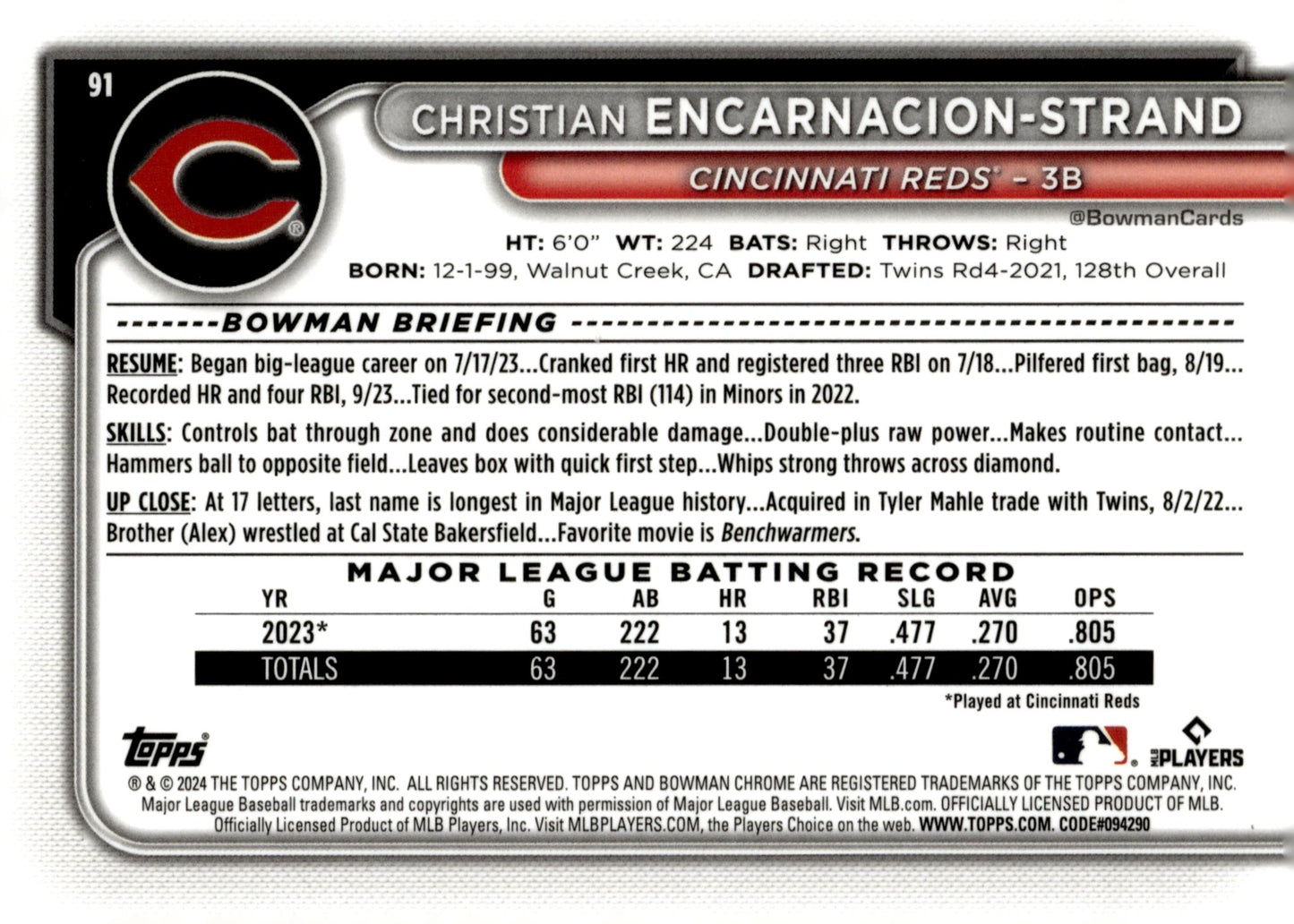 Christian Encarnacion - Strand 2024 Bowman Chrome Mojo Refractor RC #91 - Collector Store LLC