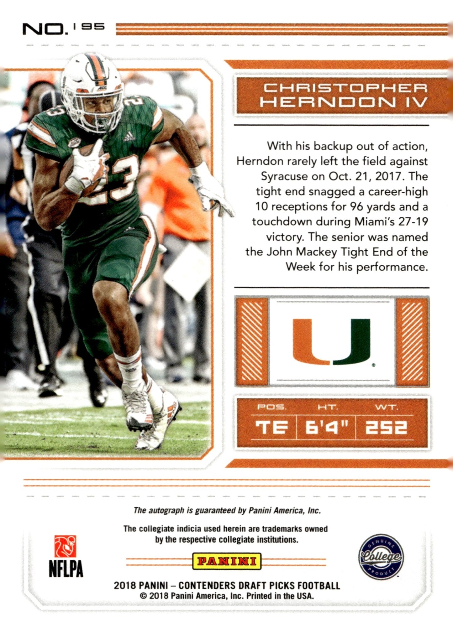 Christopher Herndon IV 2018 Contenders Draft Picks Draft Ticket Blue RC Auto - Collector Store LLC