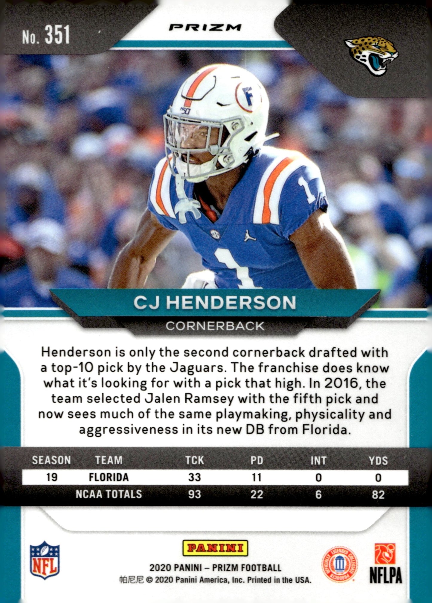 CJ Henderson 2020 Panini Prizm Red White & Blue Prizm RC #351 - Collector Store LLC