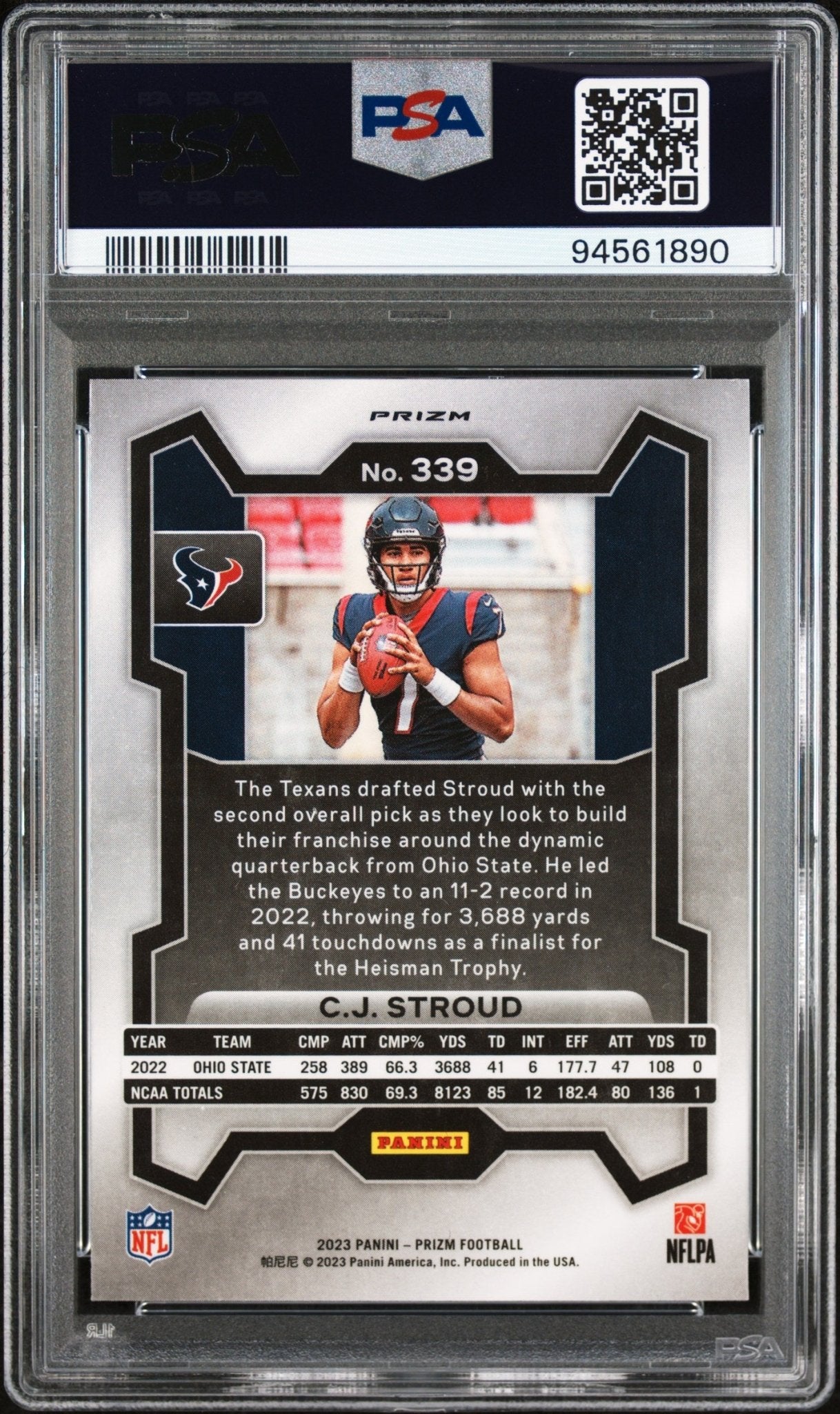 CJ Stroud 2023 Panini Prizm Green Ice Prizm RC #339 PSA 10 - Collector Store LLC