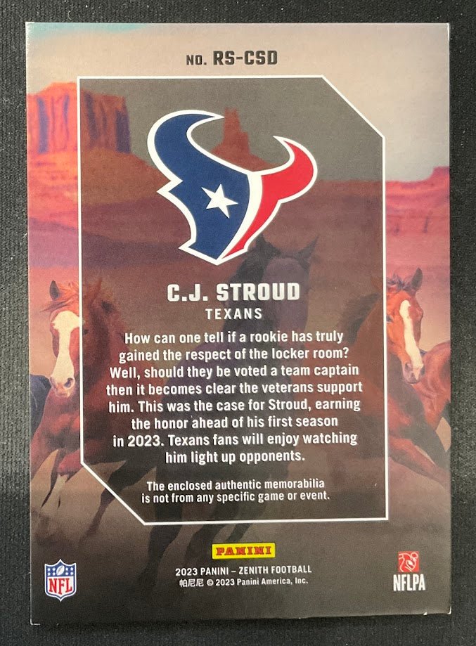 CJ Stroud 2023 Panini Zenith Rookie Stallions Swatch RC 06/50 #RS - CSD - Collector Store LLC