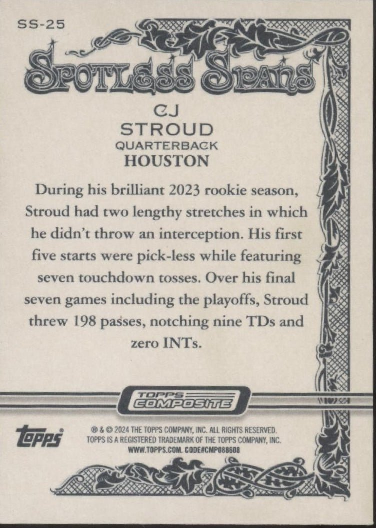 CJ Stroud 2023 Topps Composite Allen & Ginter Spotless Spans RC SS - 25 - Collector Store LLC