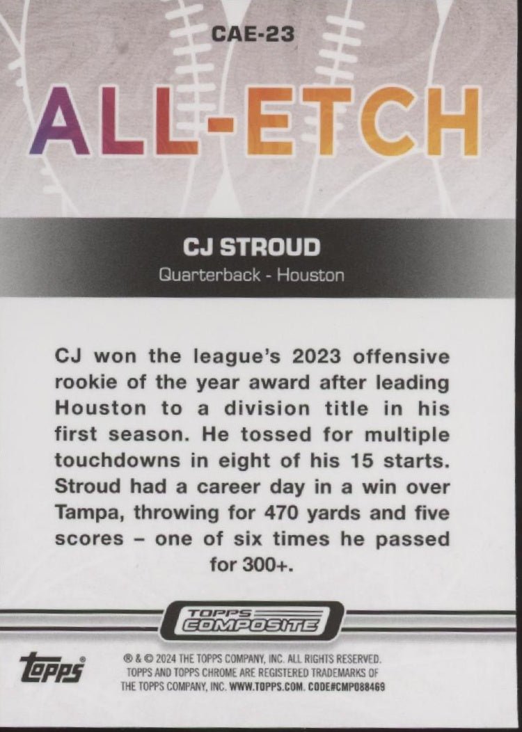 CJ Stroud 2023 Topps Composite Chrome All - Etch RC #CAE - 23 #2 - Collector Store LLC