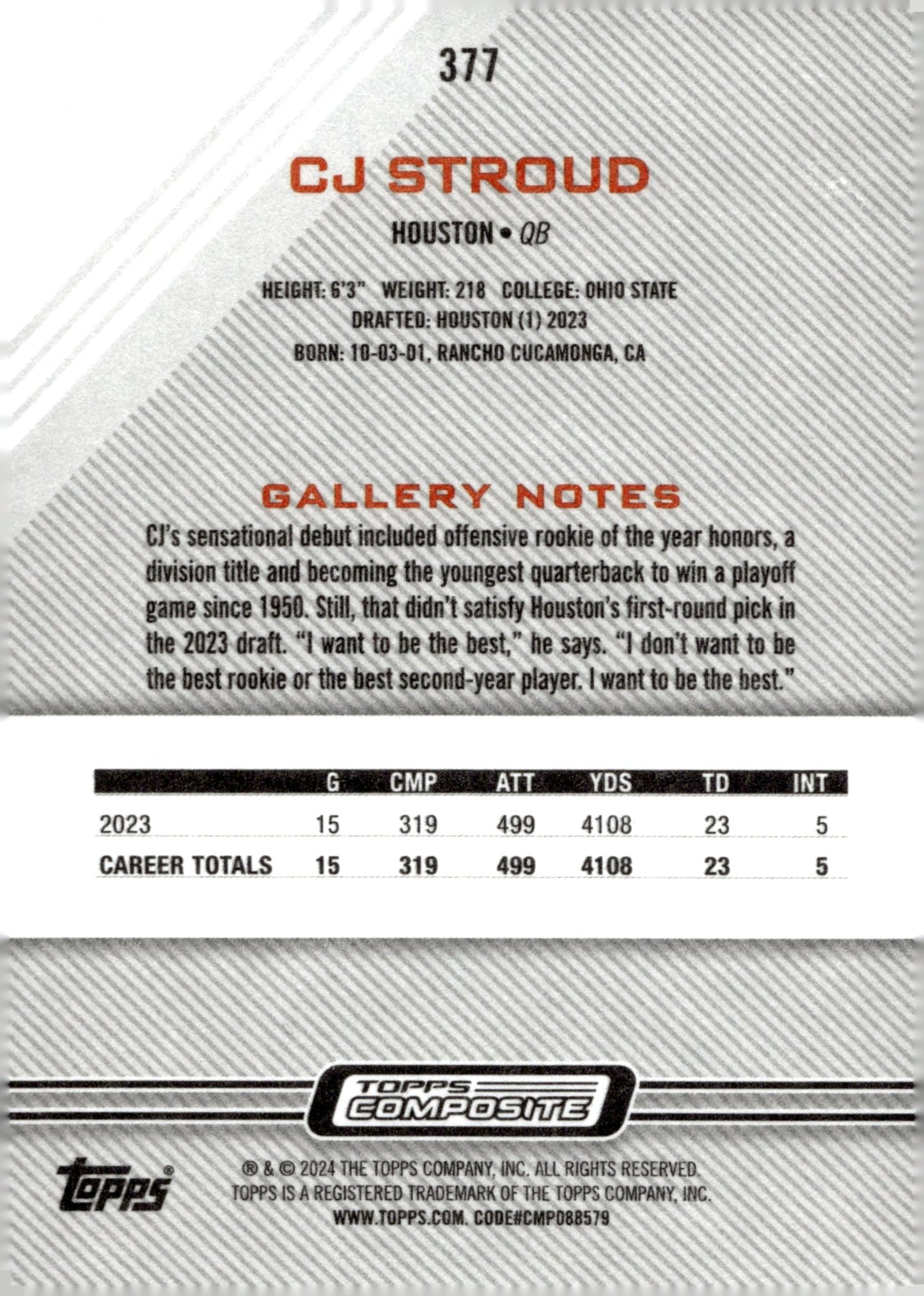 CJ Stroud 2023 Topps Composite Gallery RC #377 #7 - Collector Store LLC