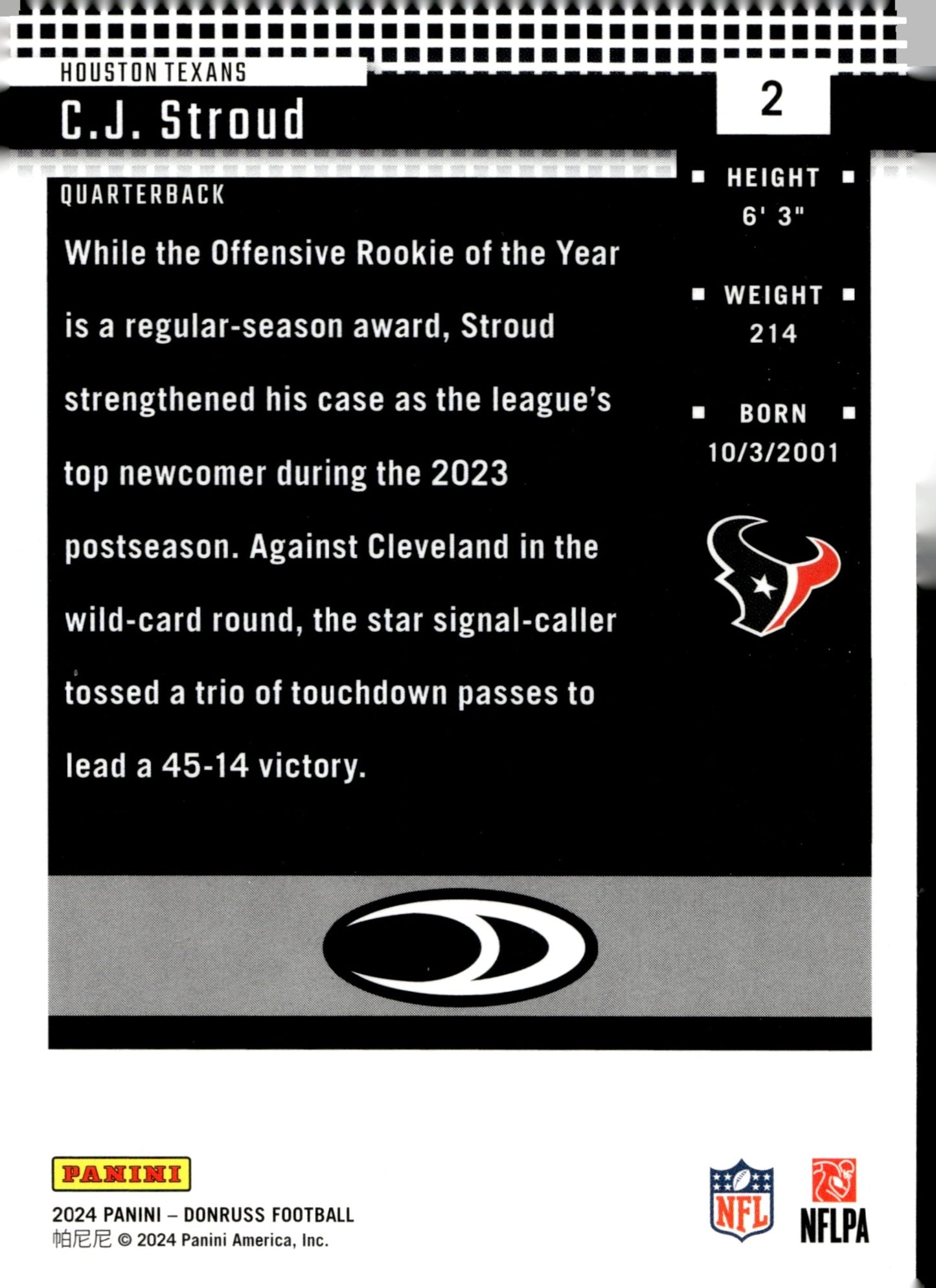 CJ Stroud 2024 Panini Donruss #2 - Collector Store LLC