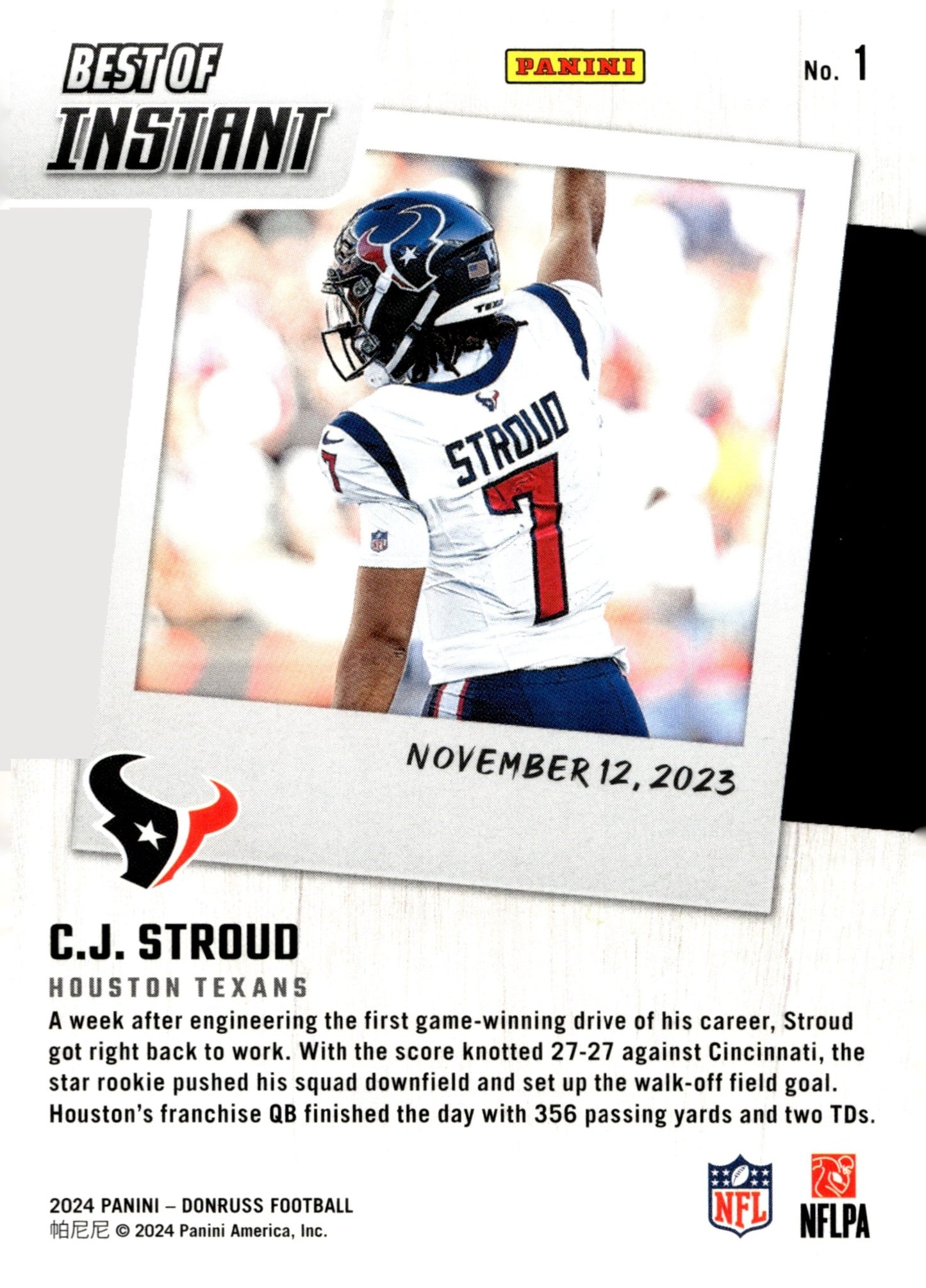 CJ Stroud 2024 Panini Donruss Best of Instant #1 - Collector Store LLC