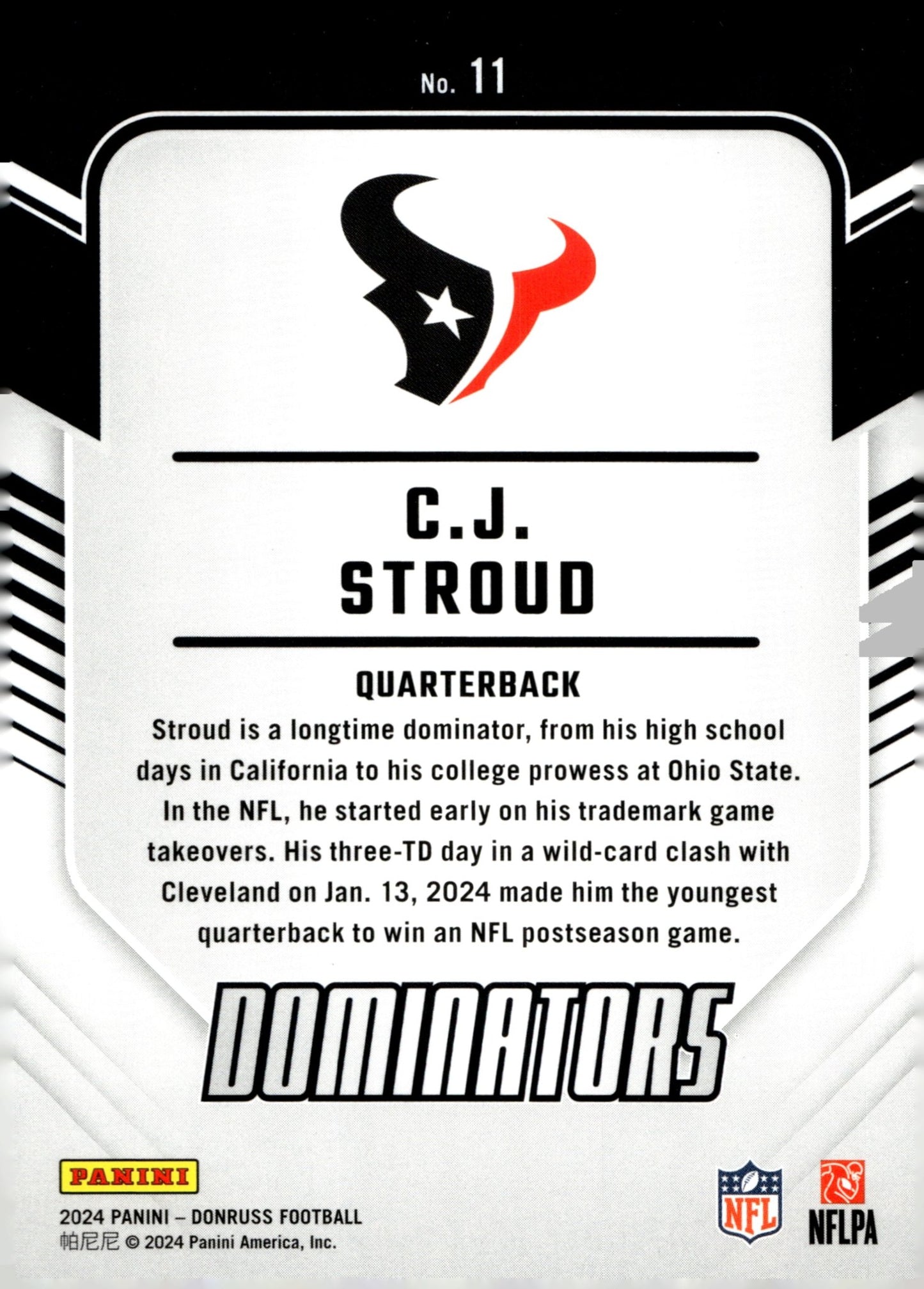 CJ Stroud 2024 Panini Donruss Dominators #11 - Collector Store LLC