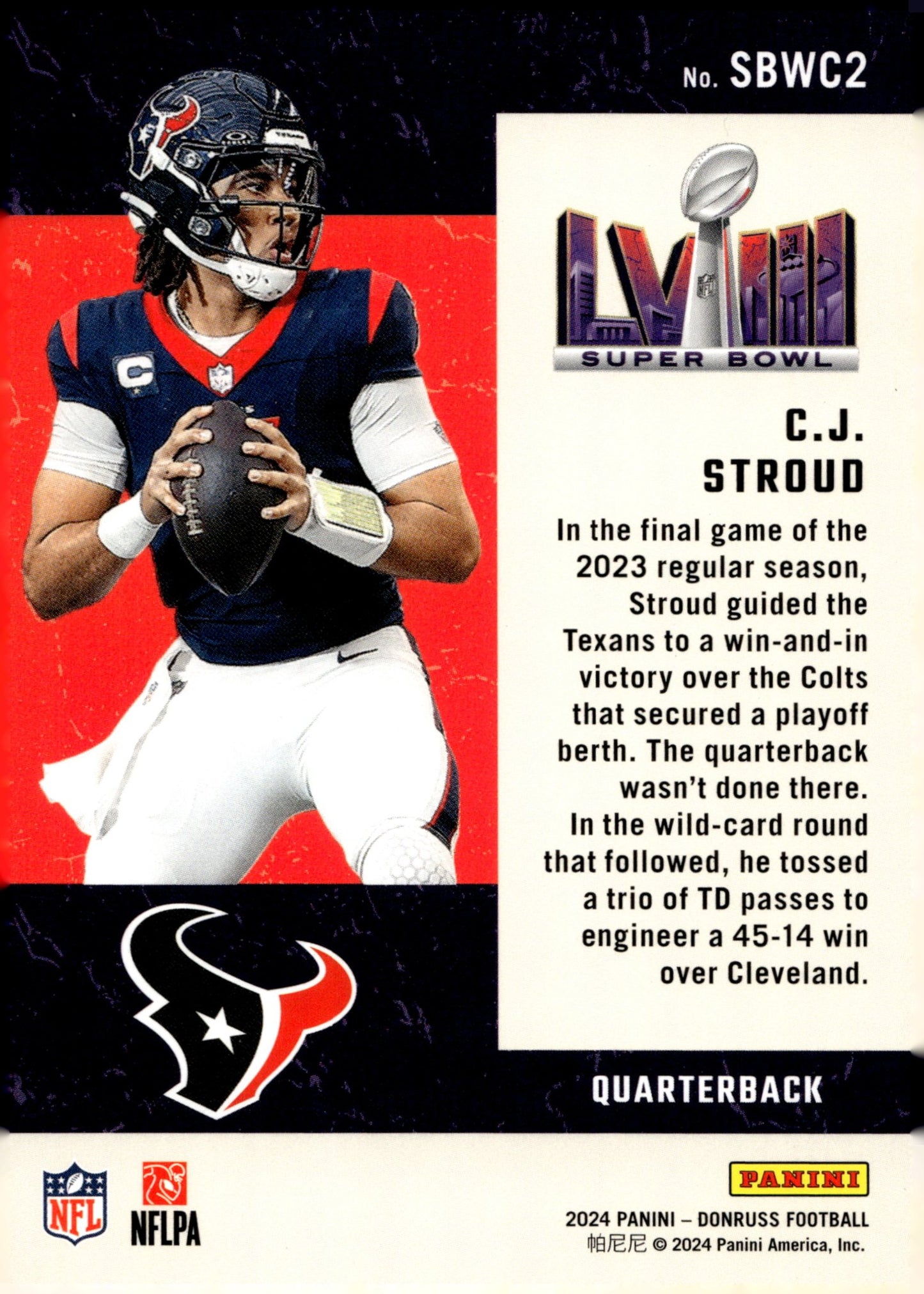 CJ Stroud 2024 Panini Donruss Road to the Super Bowl #SBWC2 #1 - Collector Store LLC