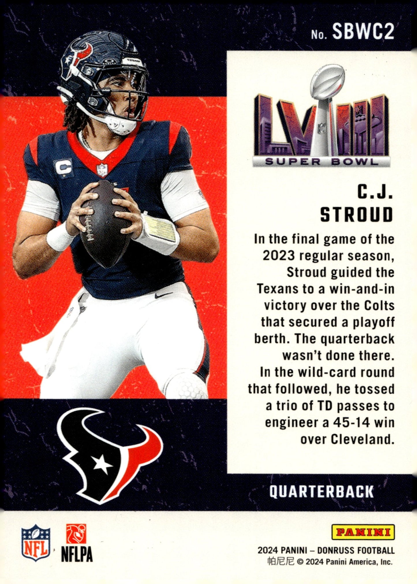 CJ Stroud 2024 Panini Donruss Road to the Super Bowl #SBWC2 #2 - Collector Store LLC