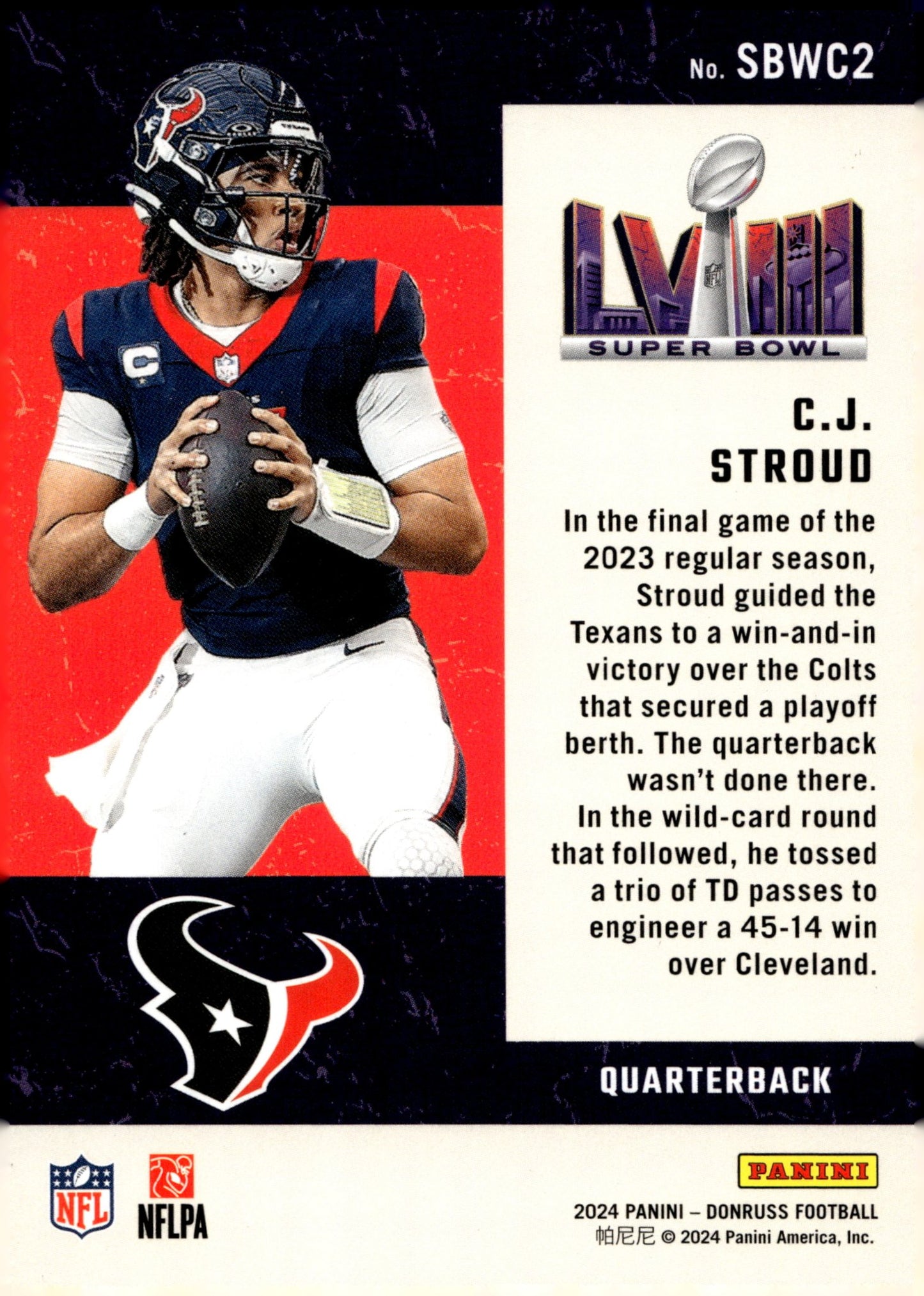CJ Stroud 2024 Panini Donruss Road to the Super Bowl #SBWC2 #3 - Collector Store LLC