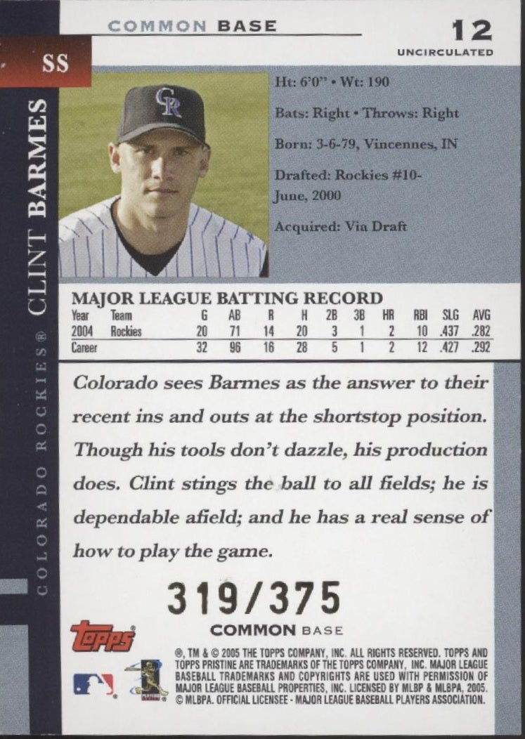 Clint Barmes Topps Uncirculated 319/375 - Collector Store LLC