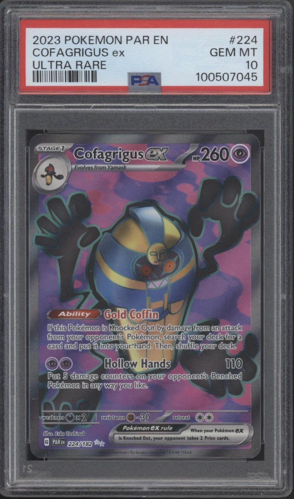 Cofagrigus ex Pokemon Paradox Rift Ultra Rare #224 PSA 10 Cofagrigus ex Pokemon Paradox Rift Ultra Rare #224 PSA 10
