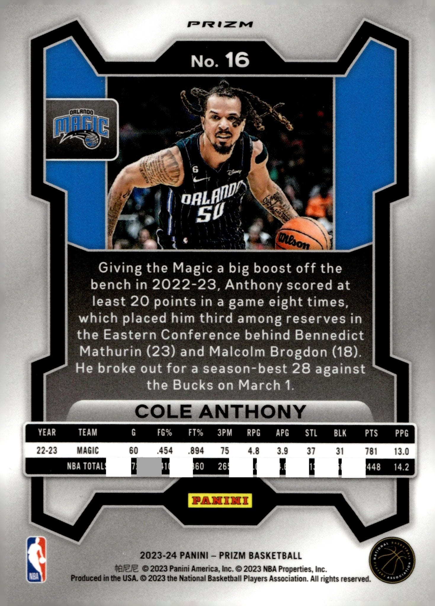 Cole Anthony 2023 - 24 Panini Prizm Pink Ice Prizm #16 - Collector Store LLC