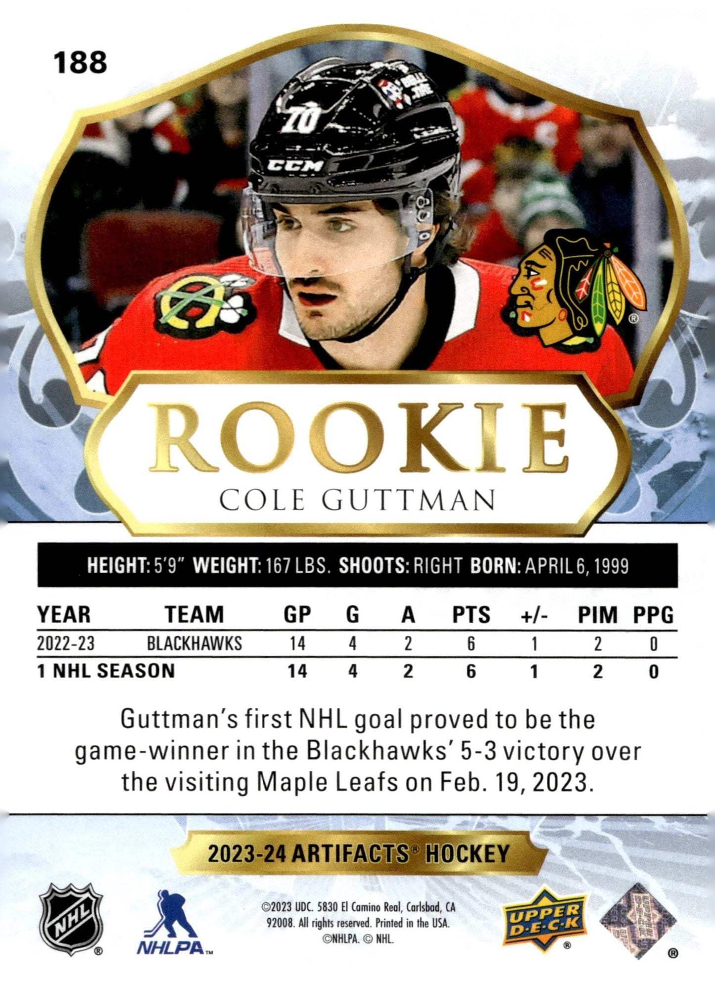 Cole Guttman 2023 - 24 Upper Deck Artifacts RC 208/499 #188 - Collector Store LLC