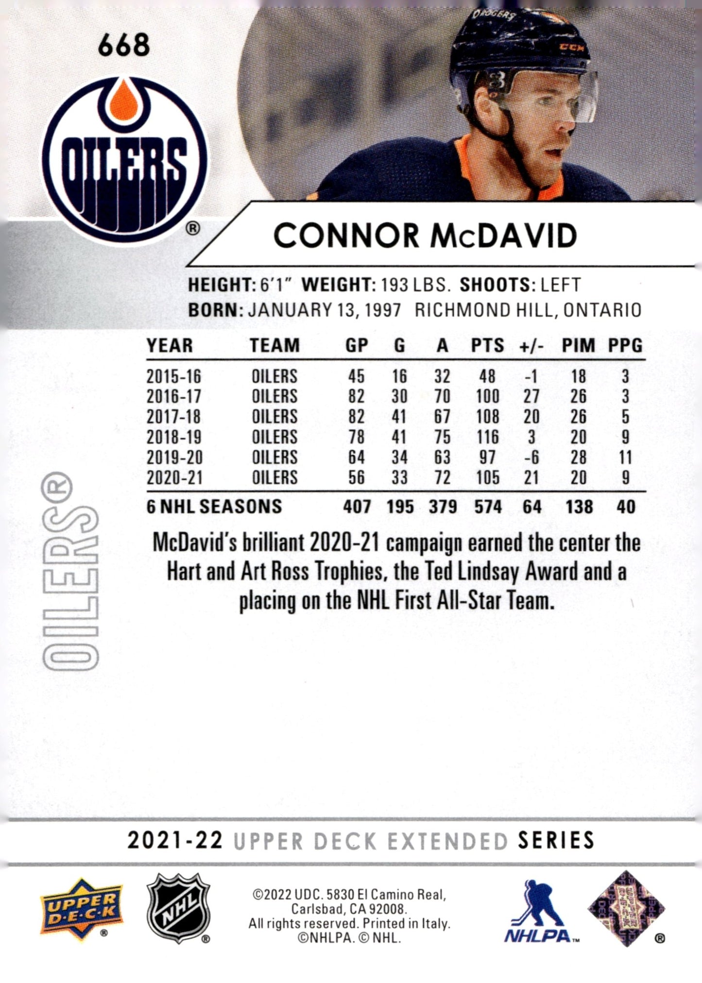 Connor McDavid 2021 - 22 Upper Deck Extended Series #668 #2 - Collector Store LLC