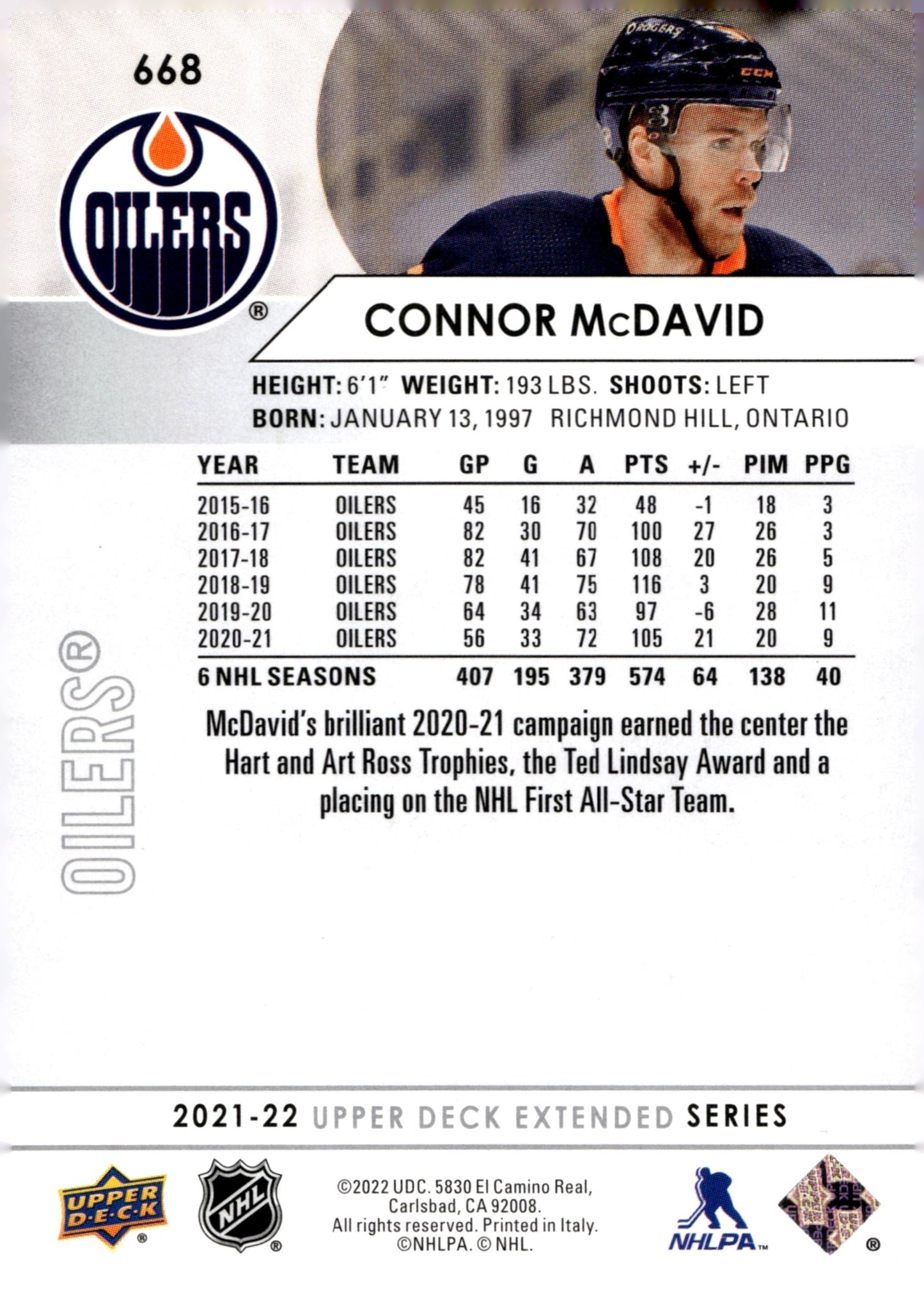 Connor McDavid 2021 - 22 Upper Deck Extended Series #668 #3 - Collector Store LLC