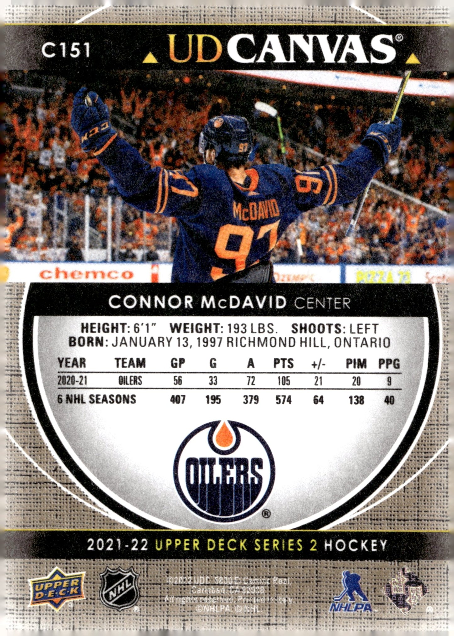 Connor McDavid 2021 - 22 Upper Deck Series 2 Canvas #C151 - Collector Store LLC