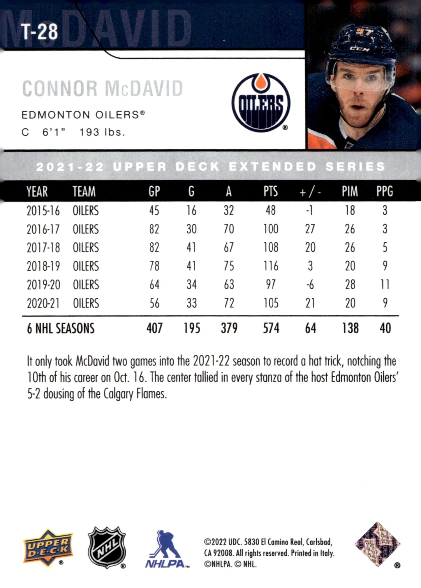 Connor McDavid 2021 - 22 Upper Deck #T - 28 - Collector Store LLC