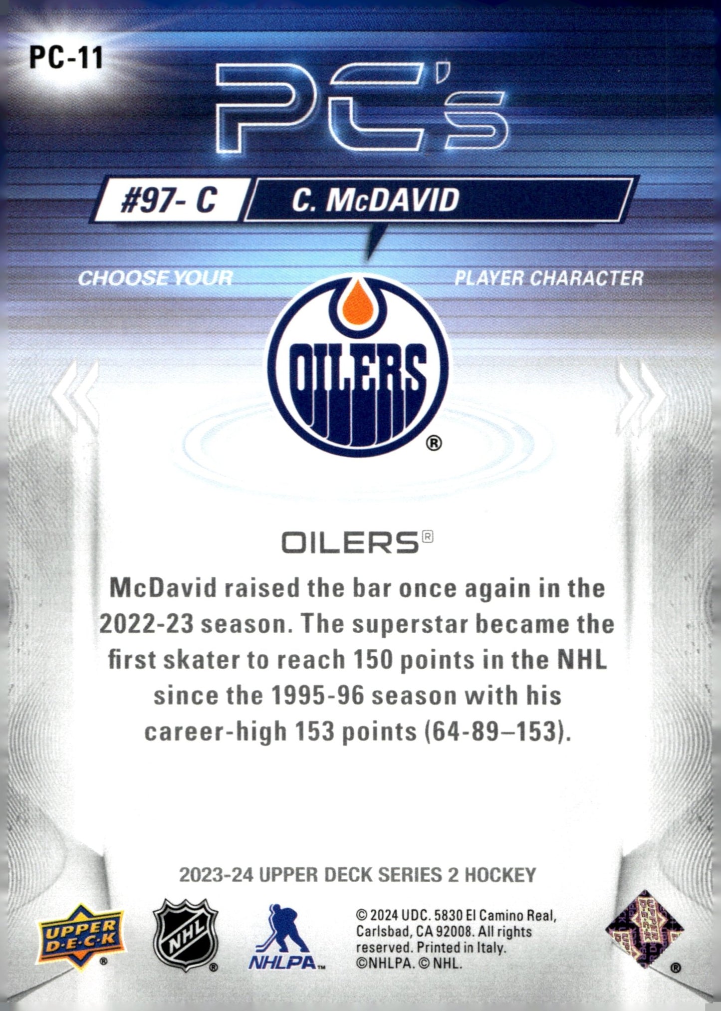 Connor McDavid 2023 - 24 Upper Deck Series 2 PC's #PC - 11 - Collector Store LLC