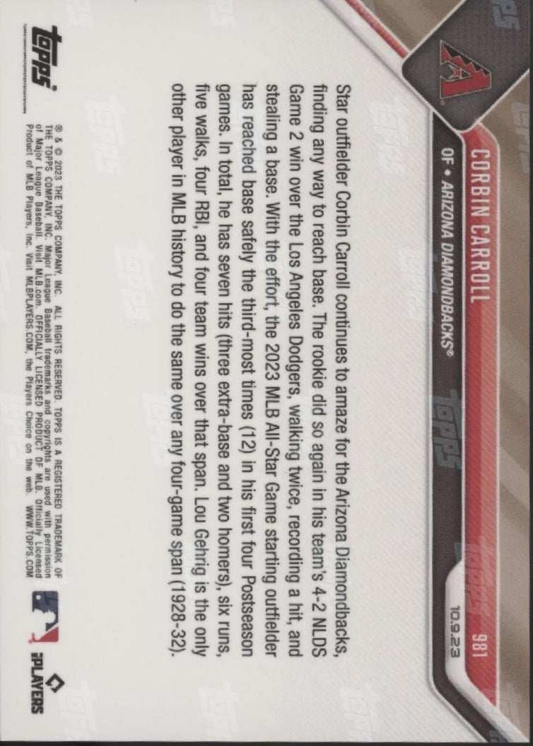 Corbin Carroll 2023 Topps Now NLDS RC #981 - Collector Store LLC