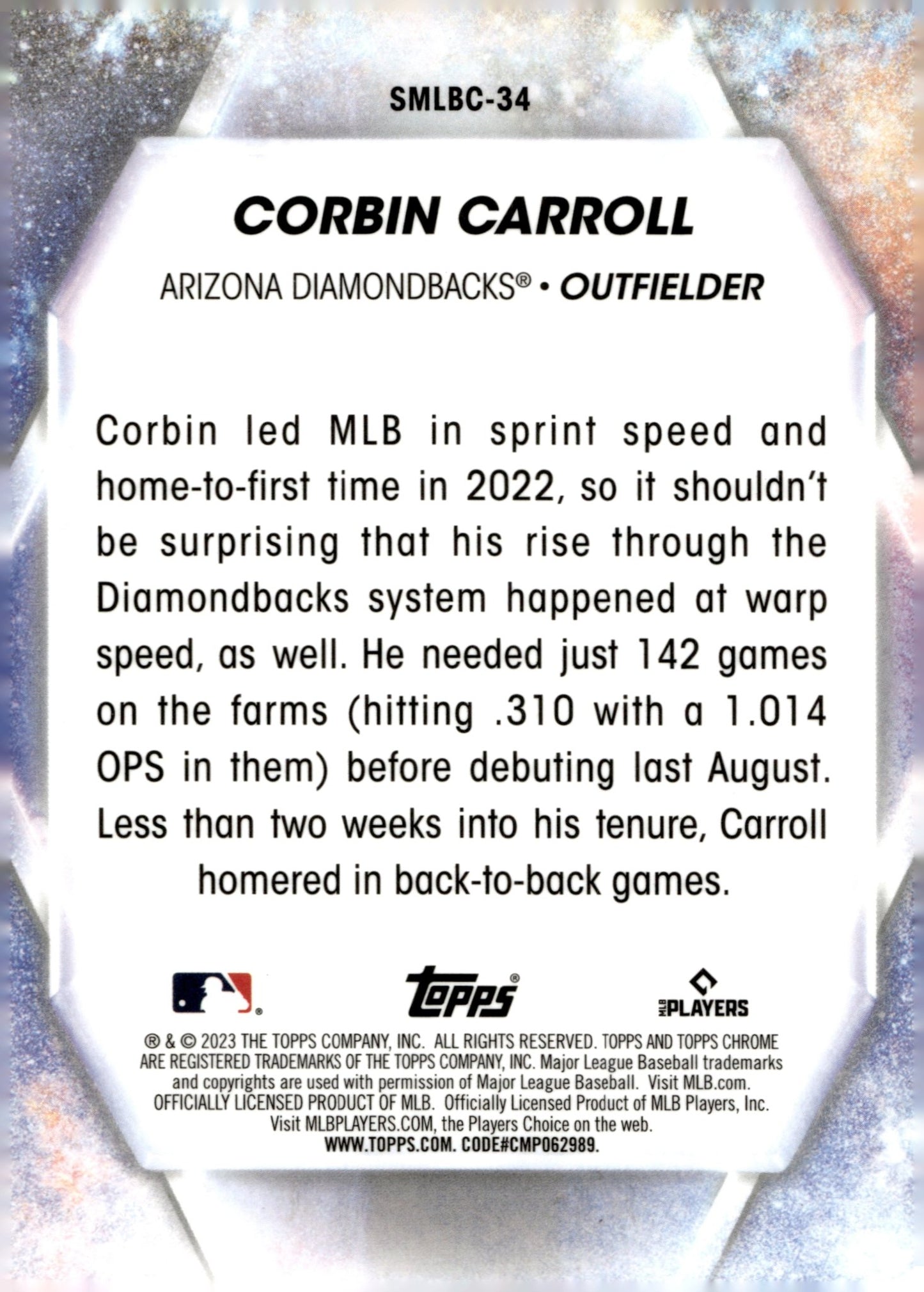Corbin Carroll 2024 Topps Chrome Stars of MLB Refractor RC #SMLBC - 34 - Collector Store LLC