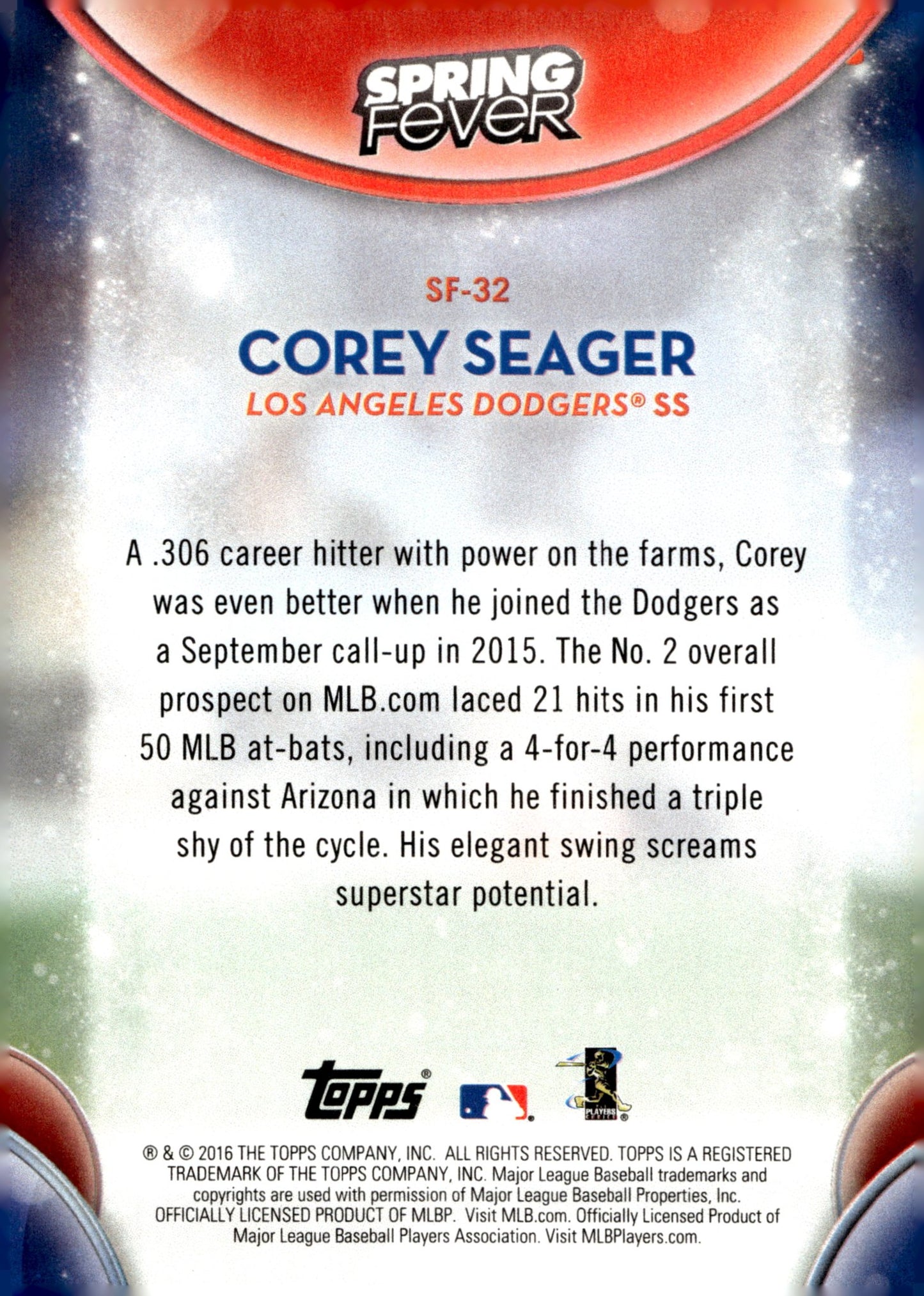 Corey Seager 2016 Topps Spring Fever RC SF - 32 - Collector Store LLC