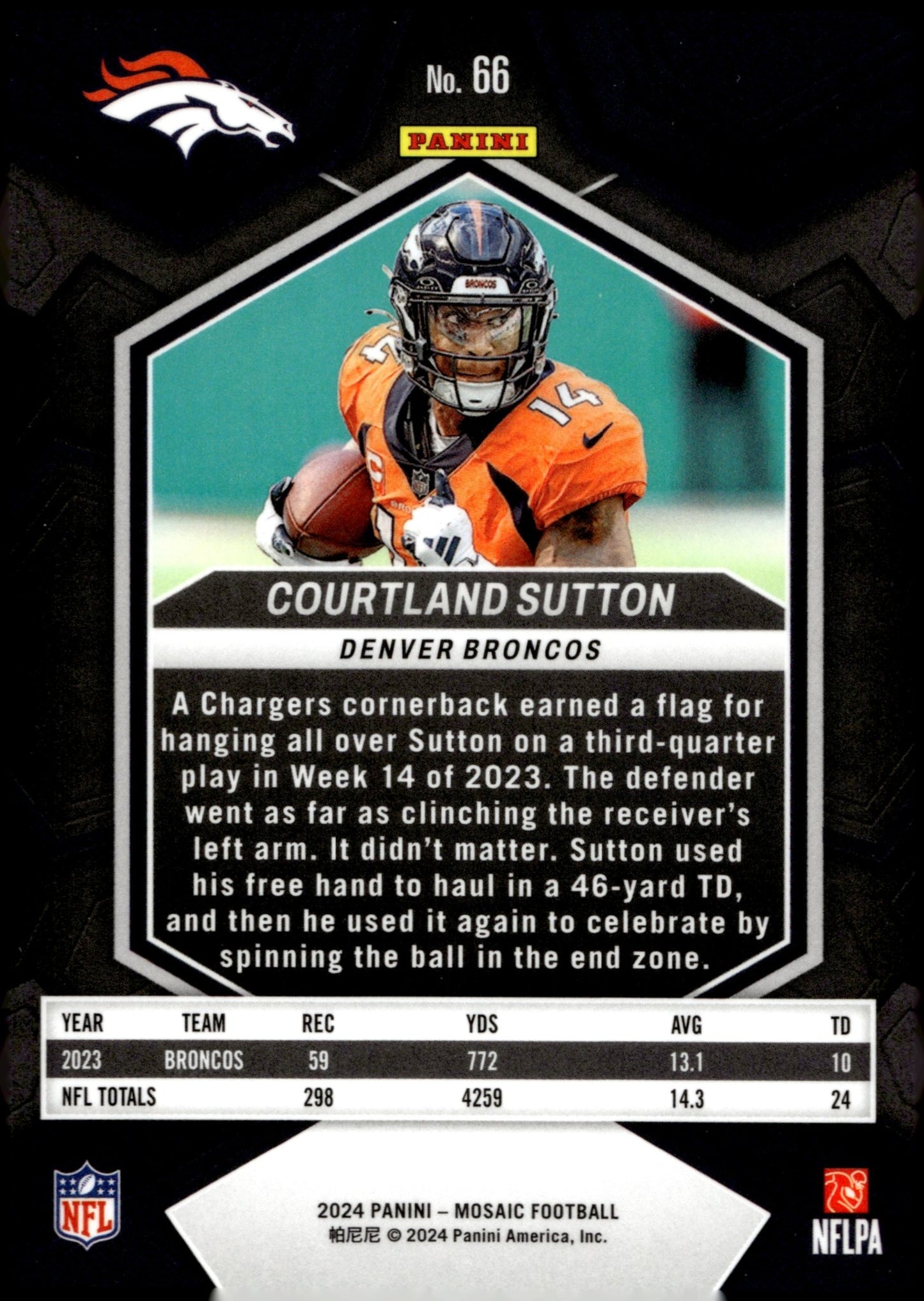 Courtland Sutton 2024 Panini Mosaic #66 - Collector Store LLC