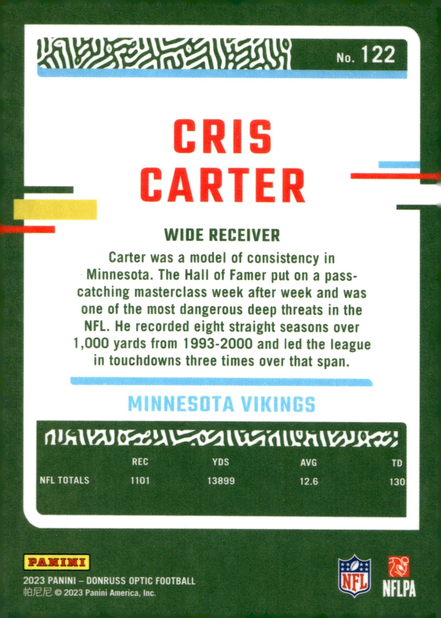 Cris Carter 2023 Panini Donruss Optic #122 - Collector Store LLC
