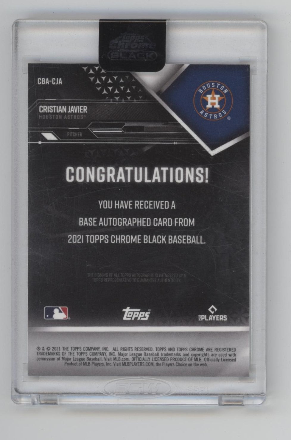 Cristian Javier 2021 Topps Chrome Black Green Refractor RC Auto 96/99 CBA - CJA - Collector Store LLC