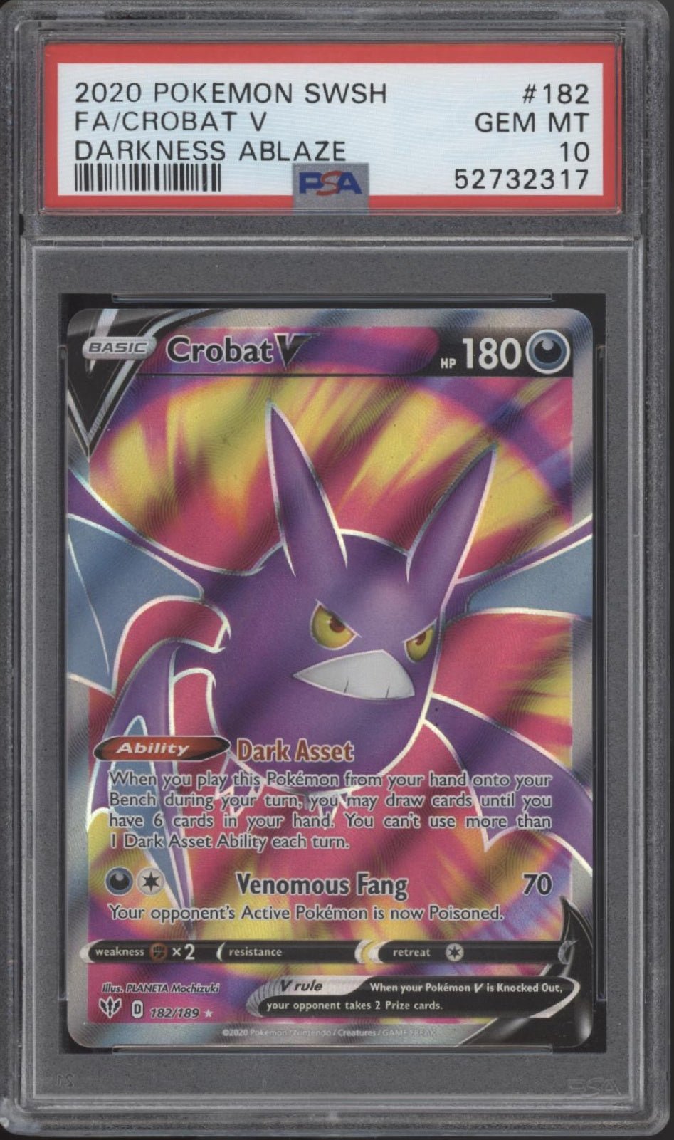 Crobat V Pokemon Darkness Ablaze Full Art 182 PSA 10 - Collector Store LLC