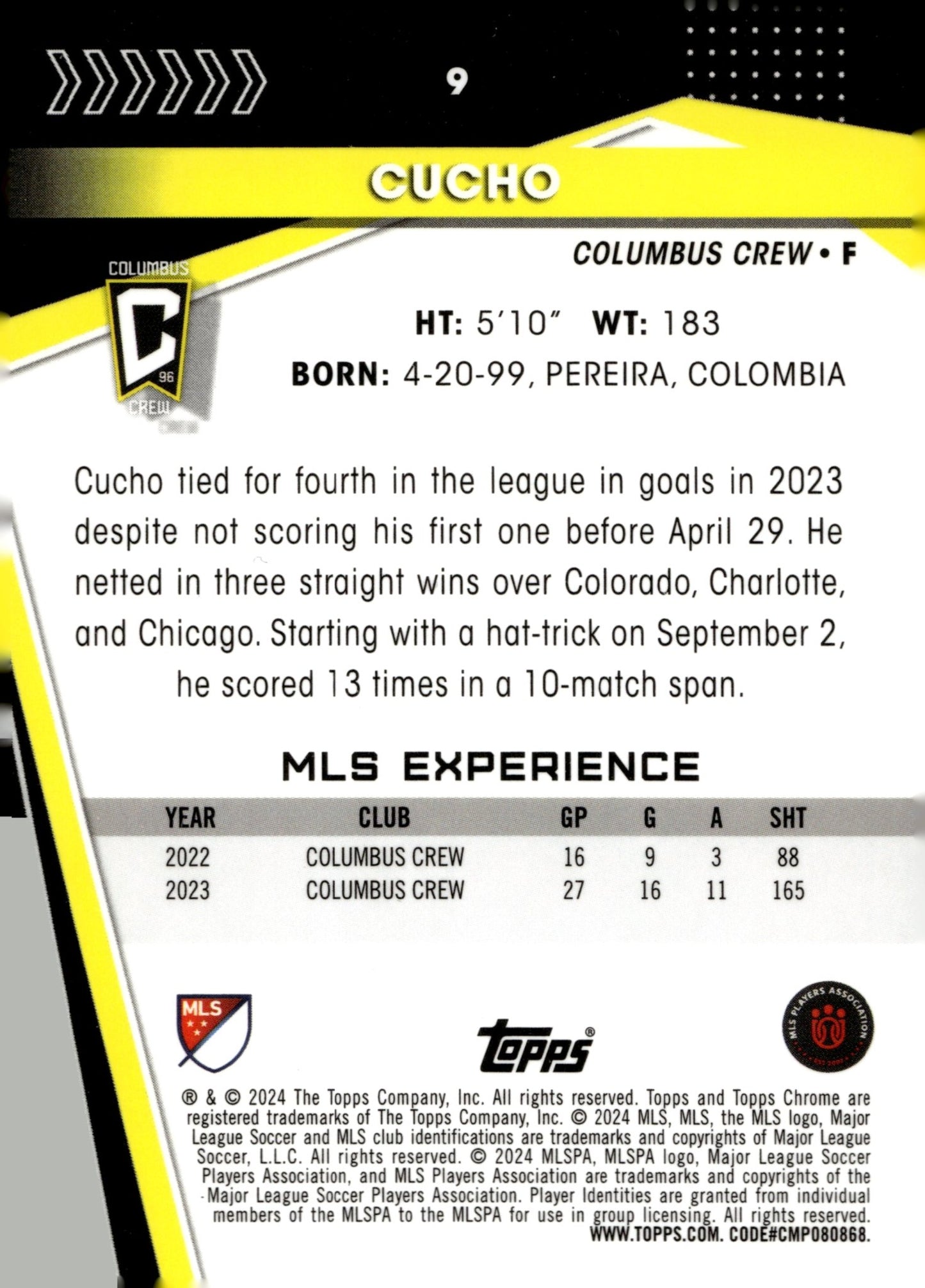 Cucho 2024 Topps Chrome MLS #9 - Collector Store LLC
