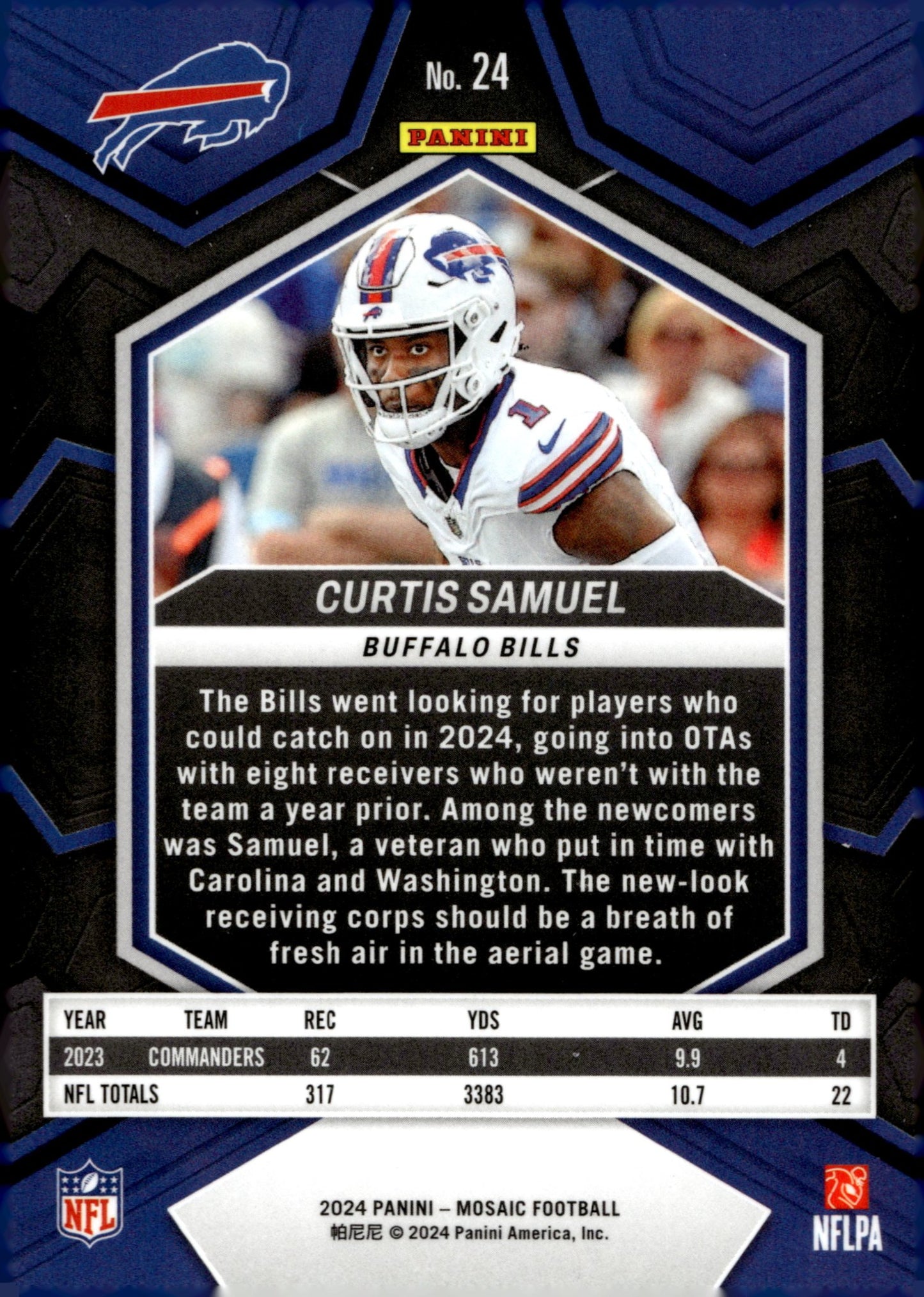 Curtis Samuel 2024 Panini Mosaic #24 - Collector Store LLC