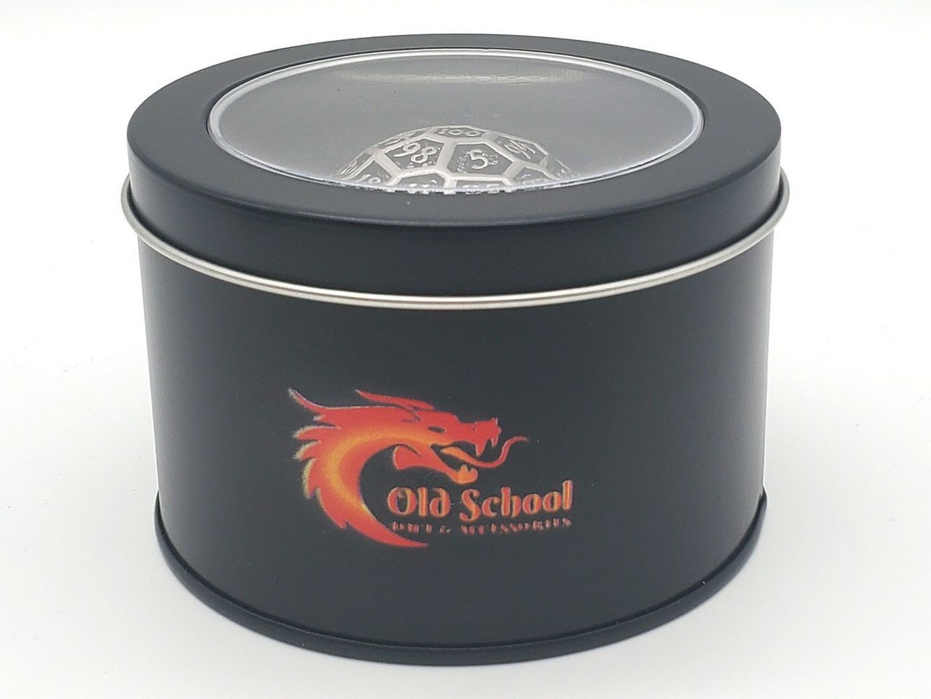 Old School Dice: Hollow Metal 50mm D100 Dragon's Head - Ancient Silver