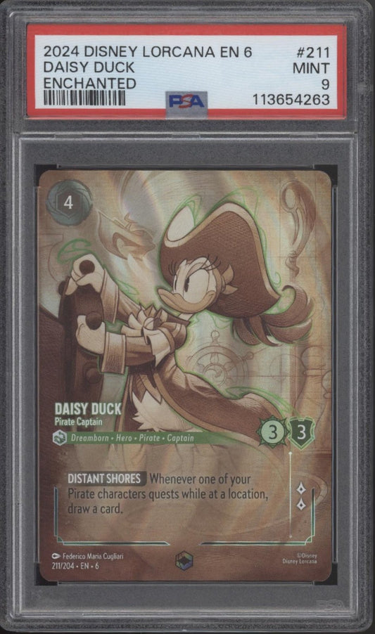 Daisy Duck Pirate Captain Disney Lorcana Azurite Sea Enchanted 211 PSA 9 - Collector Store LLC