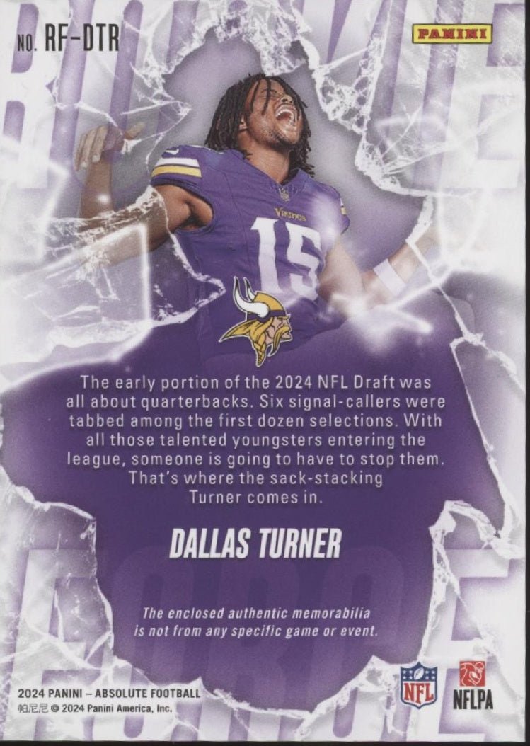 Dallas Turner 2024 Panini Absolute Rookie Force Swatch RC #RF - DTR - Collector Store LLC