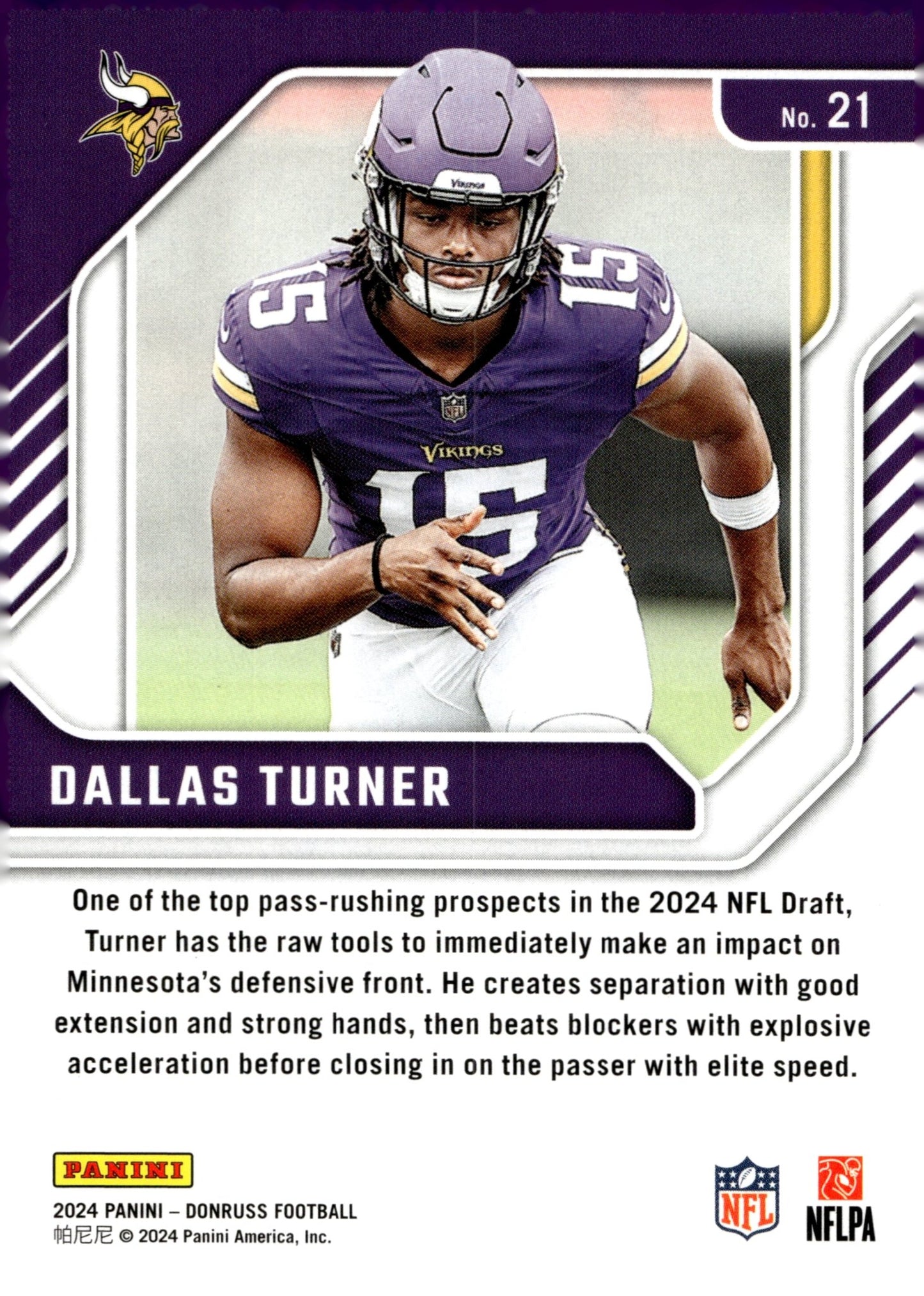 Dallas Turner 2024 Panini Donruss Elite Series Rookies RC #21 - Collector Store LLC