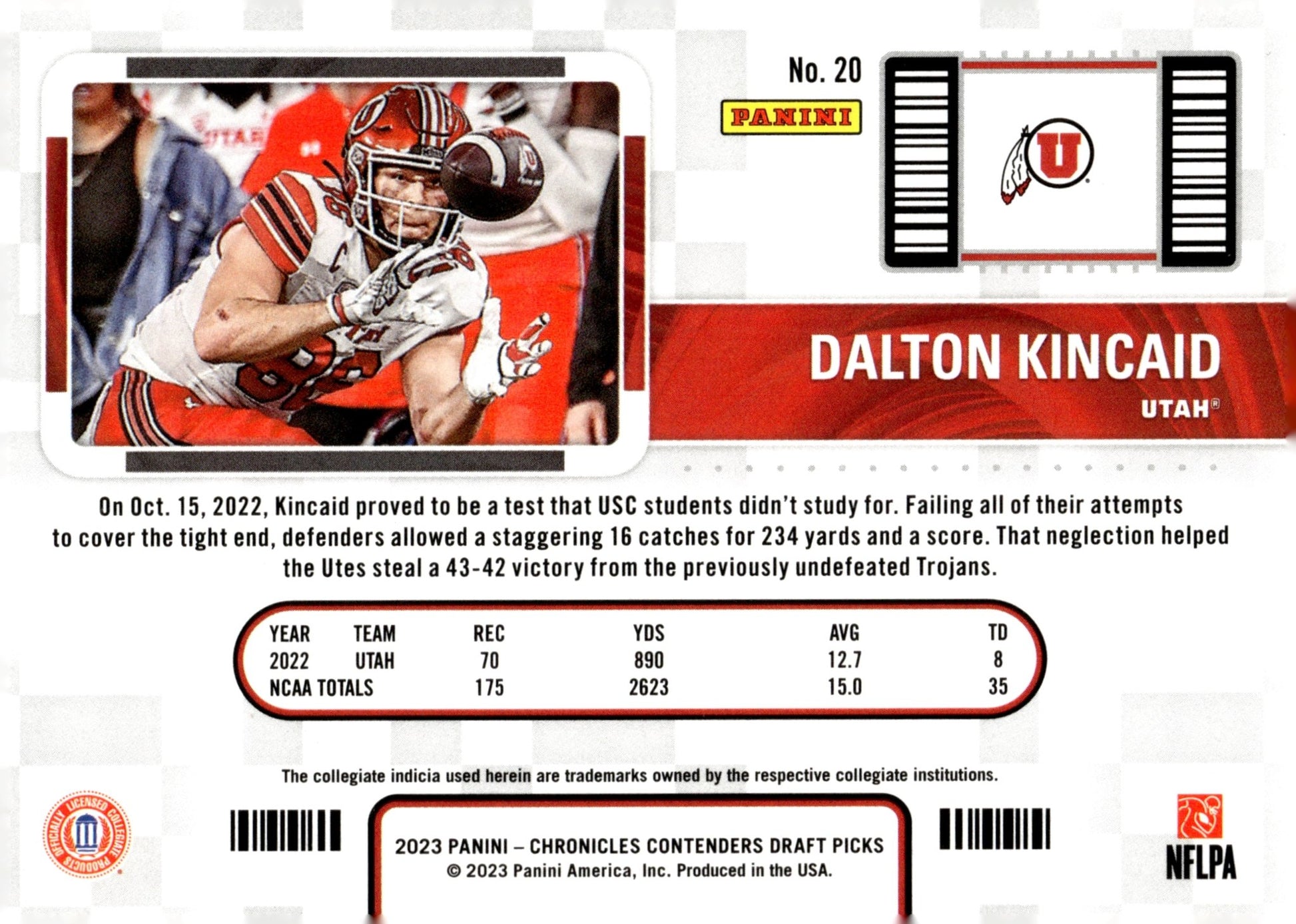 Dalton Kincaid 2023 Chronicles Contenders Draft Picks College Ticket RC #20 - Collector Store LLC