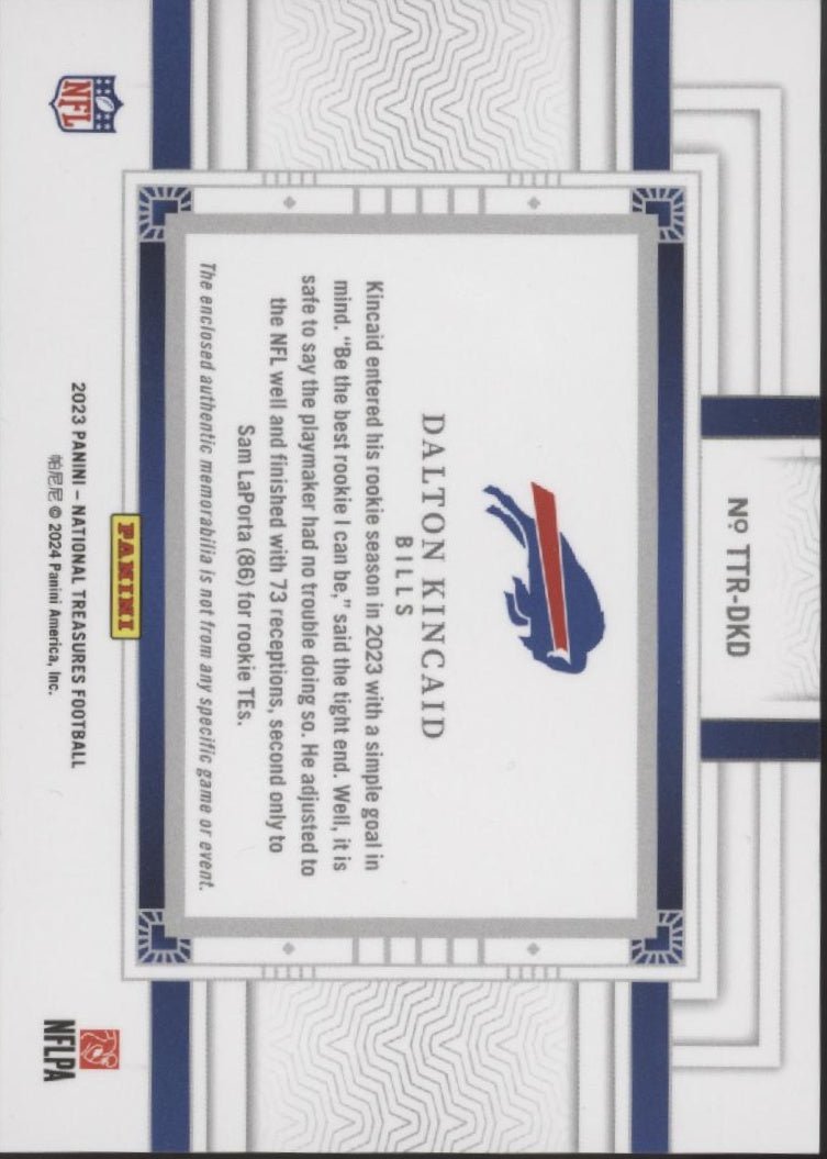 Dalton Kincaid 2023 Panini National Treasures Tremendous Treasures Swatch RC /25 - Collector Store LLC