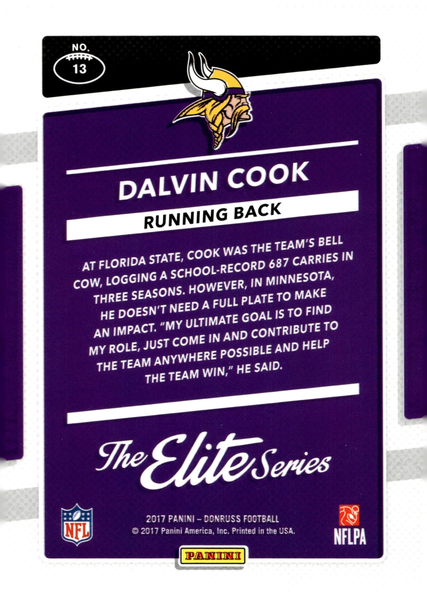 Dalvin Cook 2017 Panini Donruss Elite Series RC #13 - Collector Store LLC