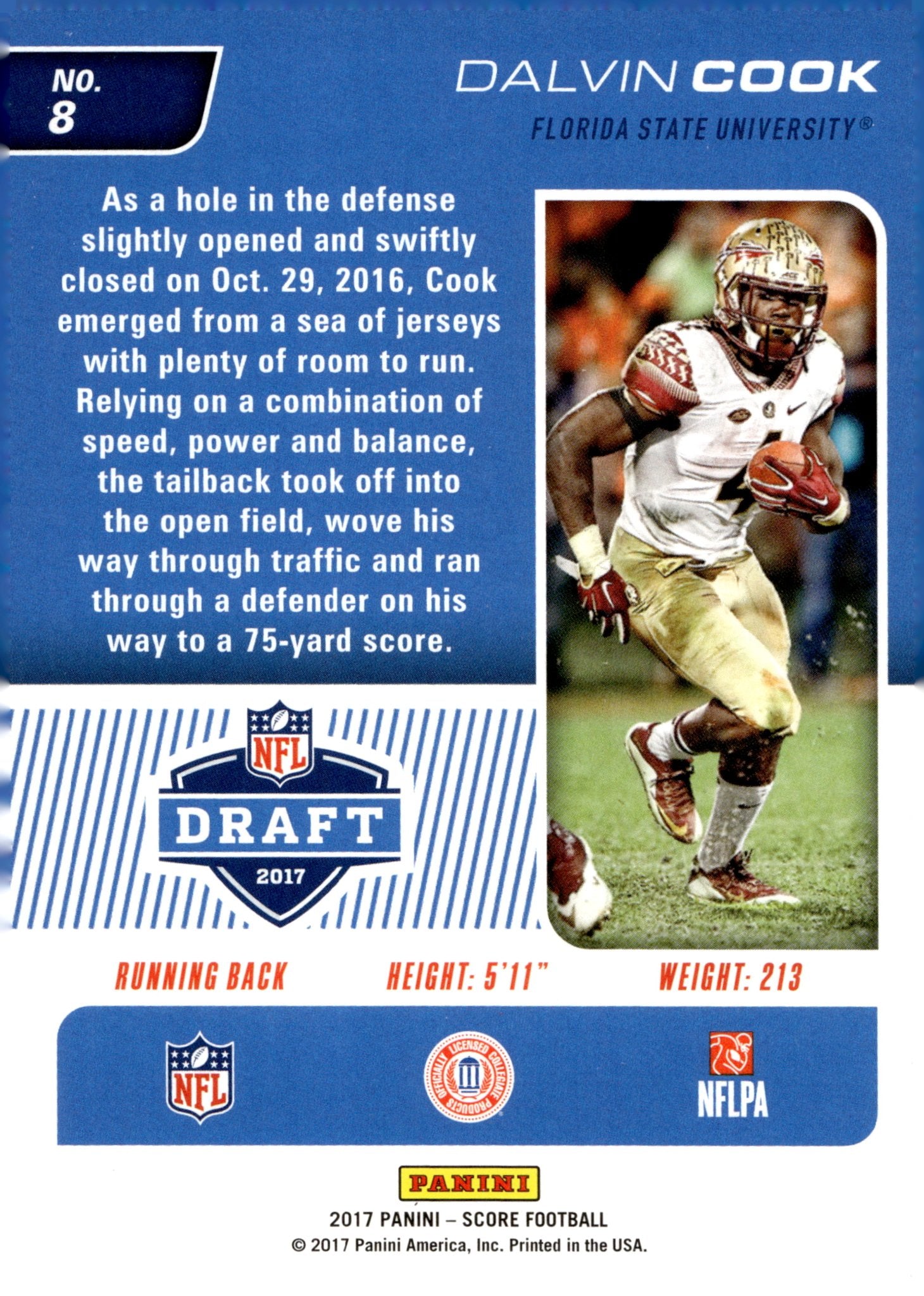 Dalvin Cook 2017 Panini Score Draft RC #8 - Collector Store LLC