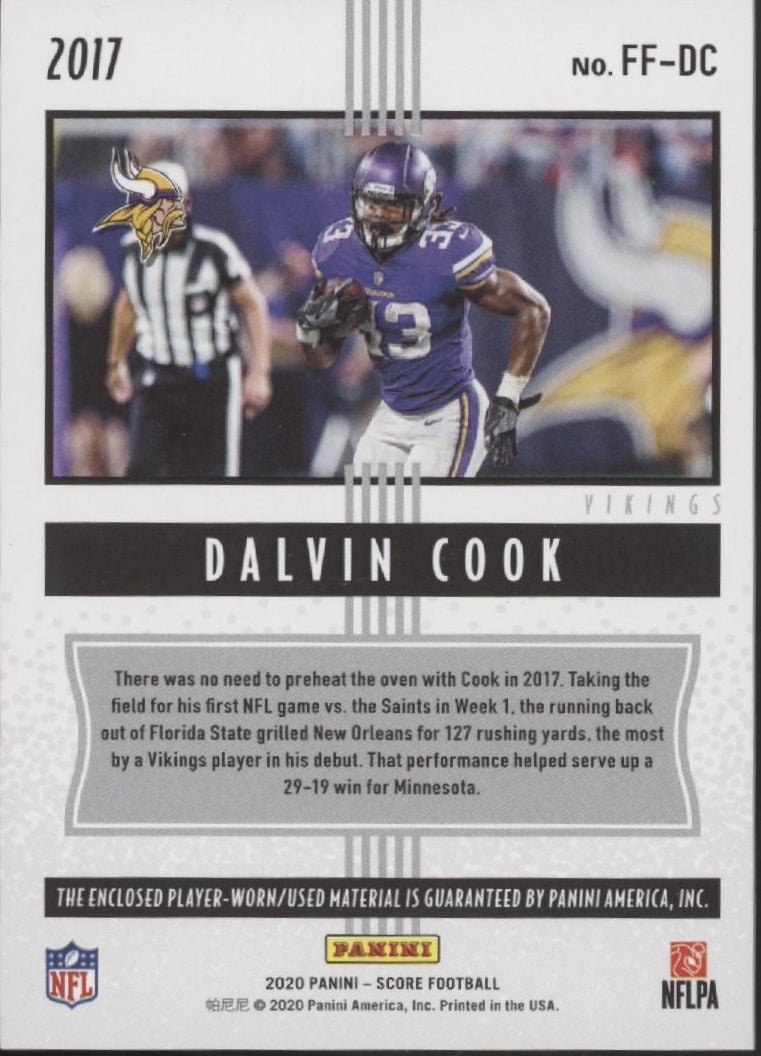 Dalvin Cook 2020 Panini Score Freshman Flashbacks Swatch #FF - DC - Collector Store LLC
