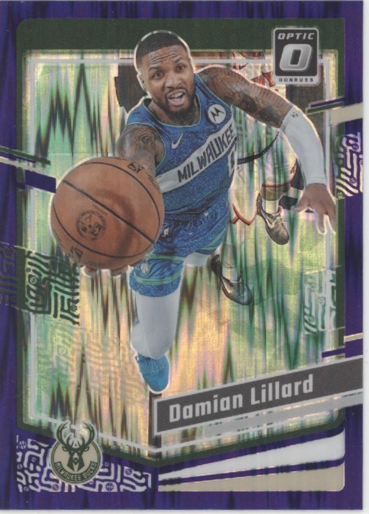 Damian Lillard 2023 - 24 Panini Donruss Optic Purple Shimmer Prizm #4 - Collector Store LLC
