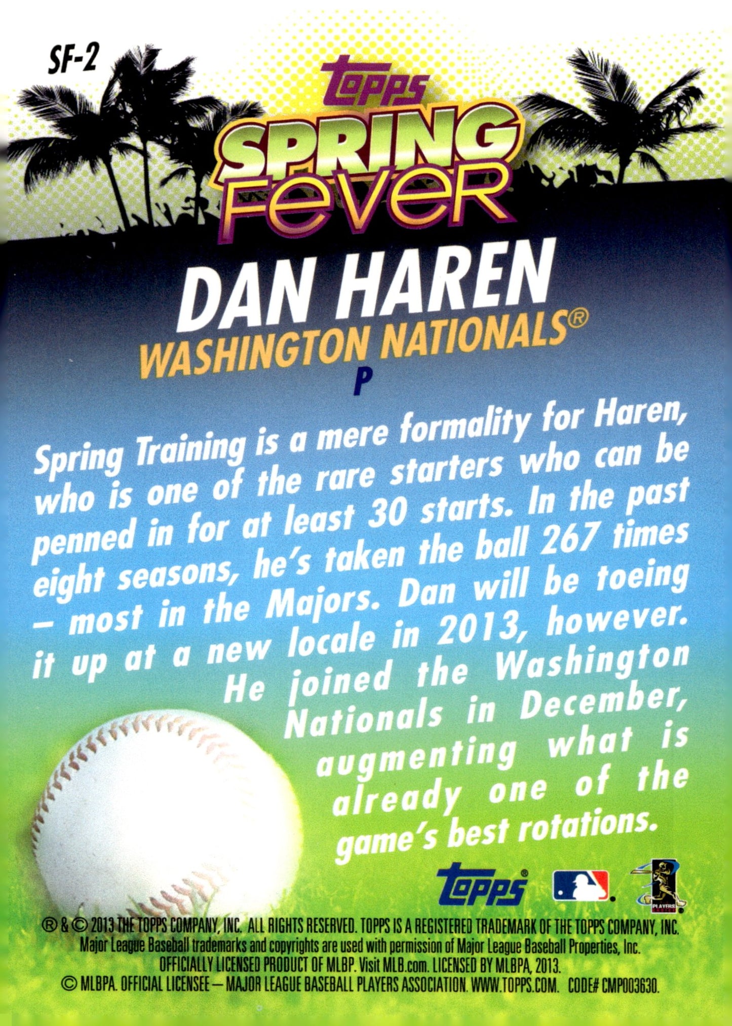 Dan Haren 2013 Topps Spring Fever SF - 2 - Collector Store LLC