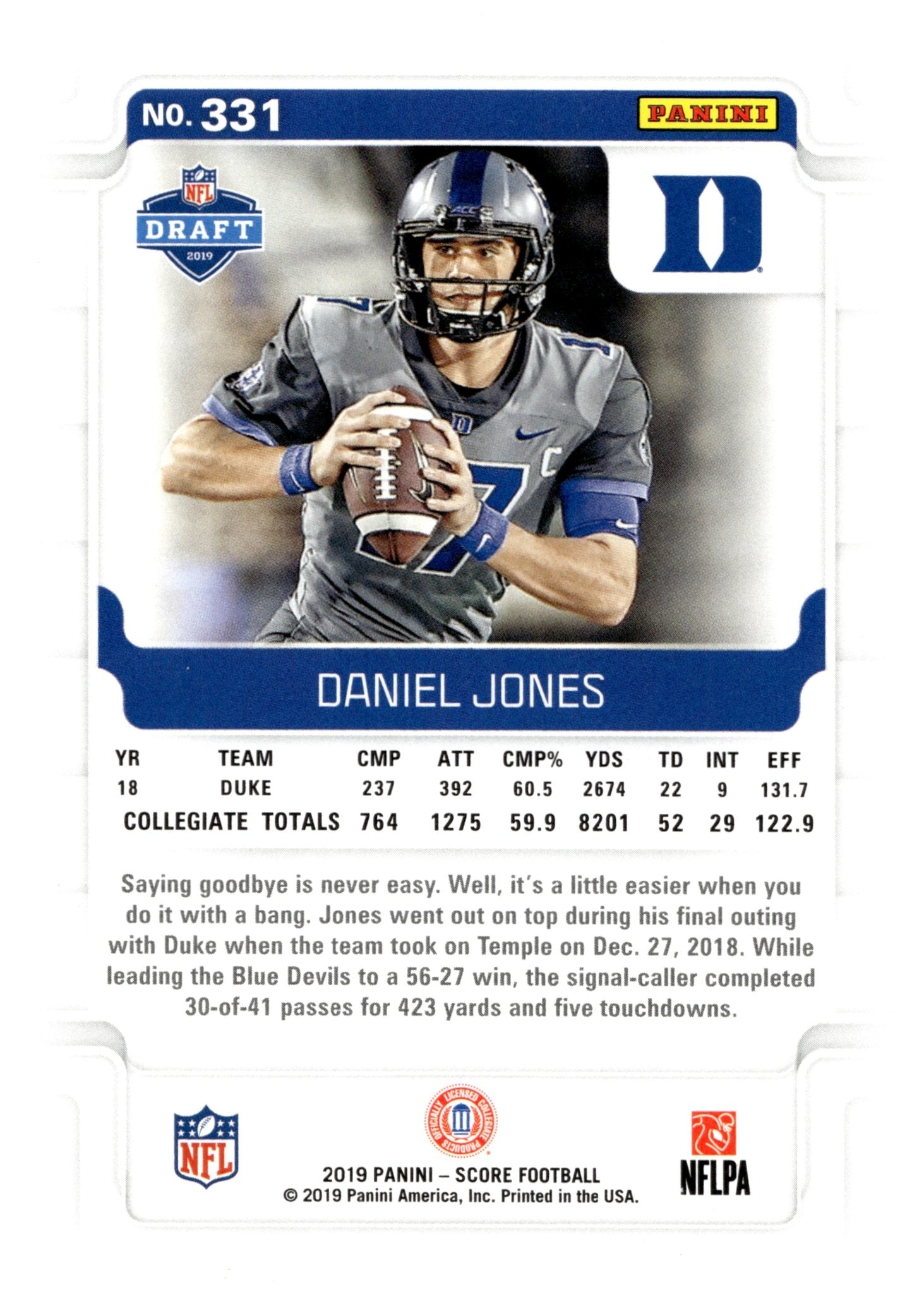 Daniel Jones 2019 Panini Score RC #331 - Collector Store LLC