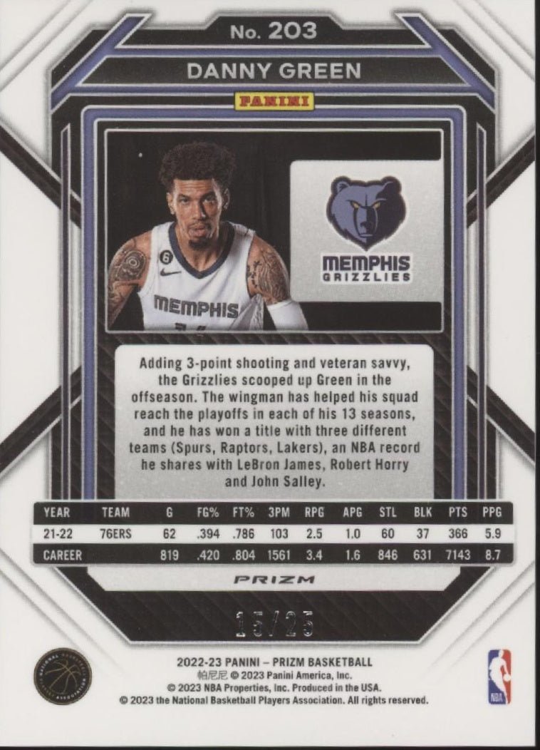 Danny Green 2022 - 23 Panini Prizm Green Pulsar Prizm 15/25 203 - Collector Store LLC