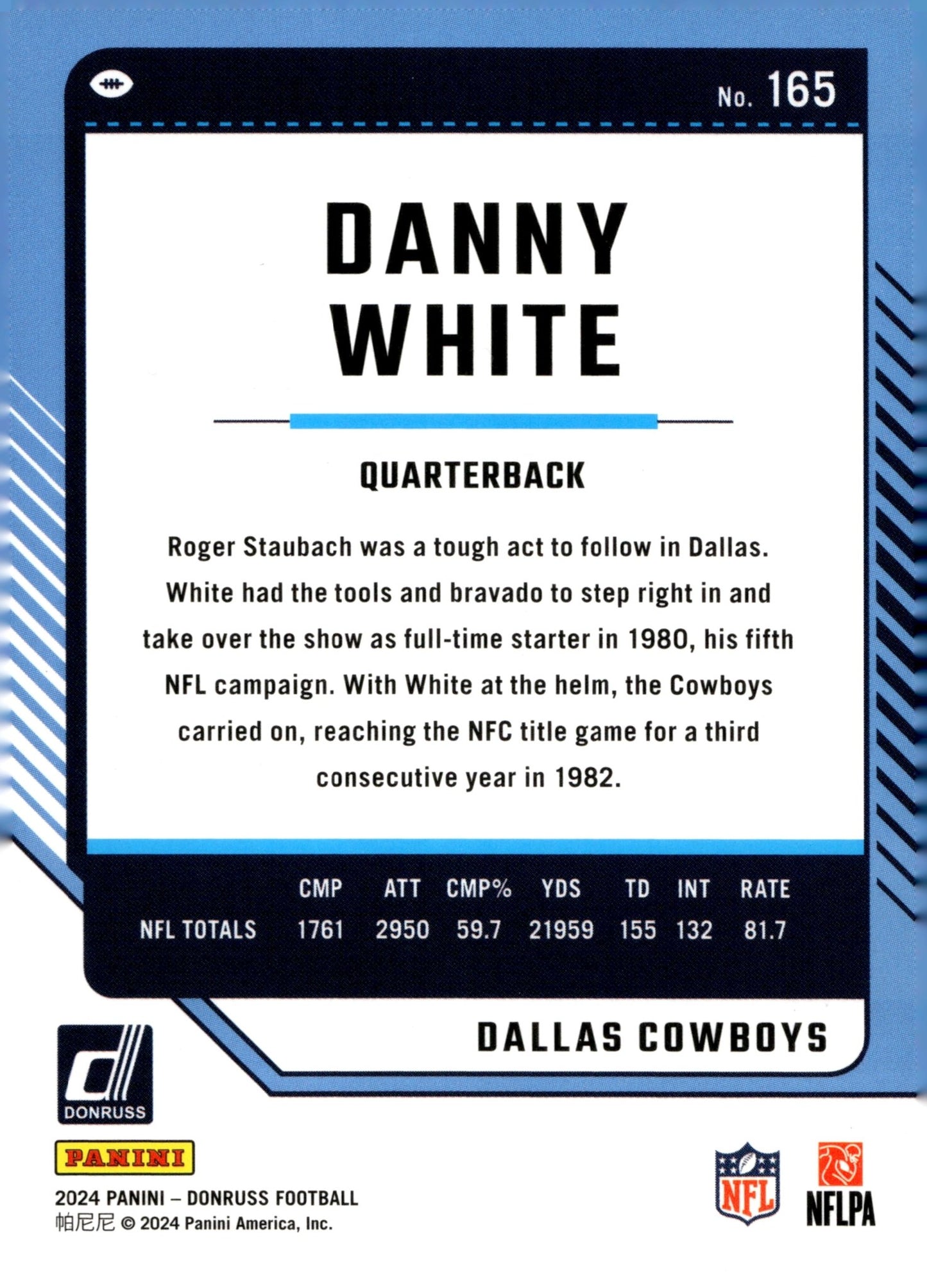 Danny White 2024 Panini Donruss Press Proof Purple #165 - Collector Store LLC