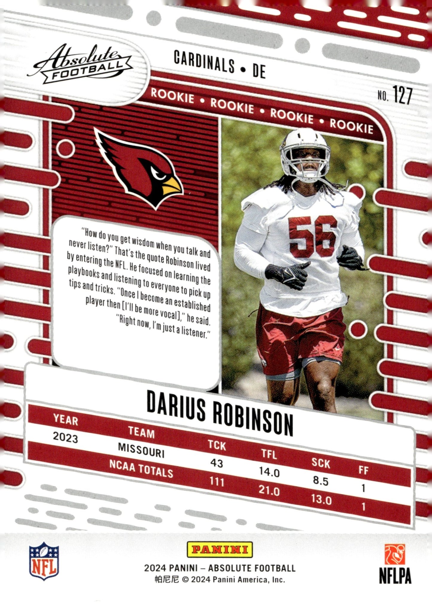 Darius Robinson 2024 Panini Absolute RC #127 - Collector Store LLC