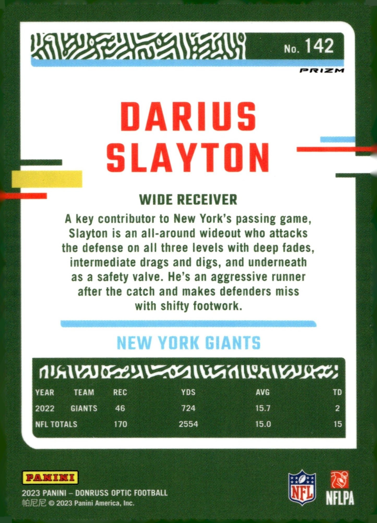 Darius Slayton 2023 Panini Donruss Optic Prizm #142 - Collector Store LLC